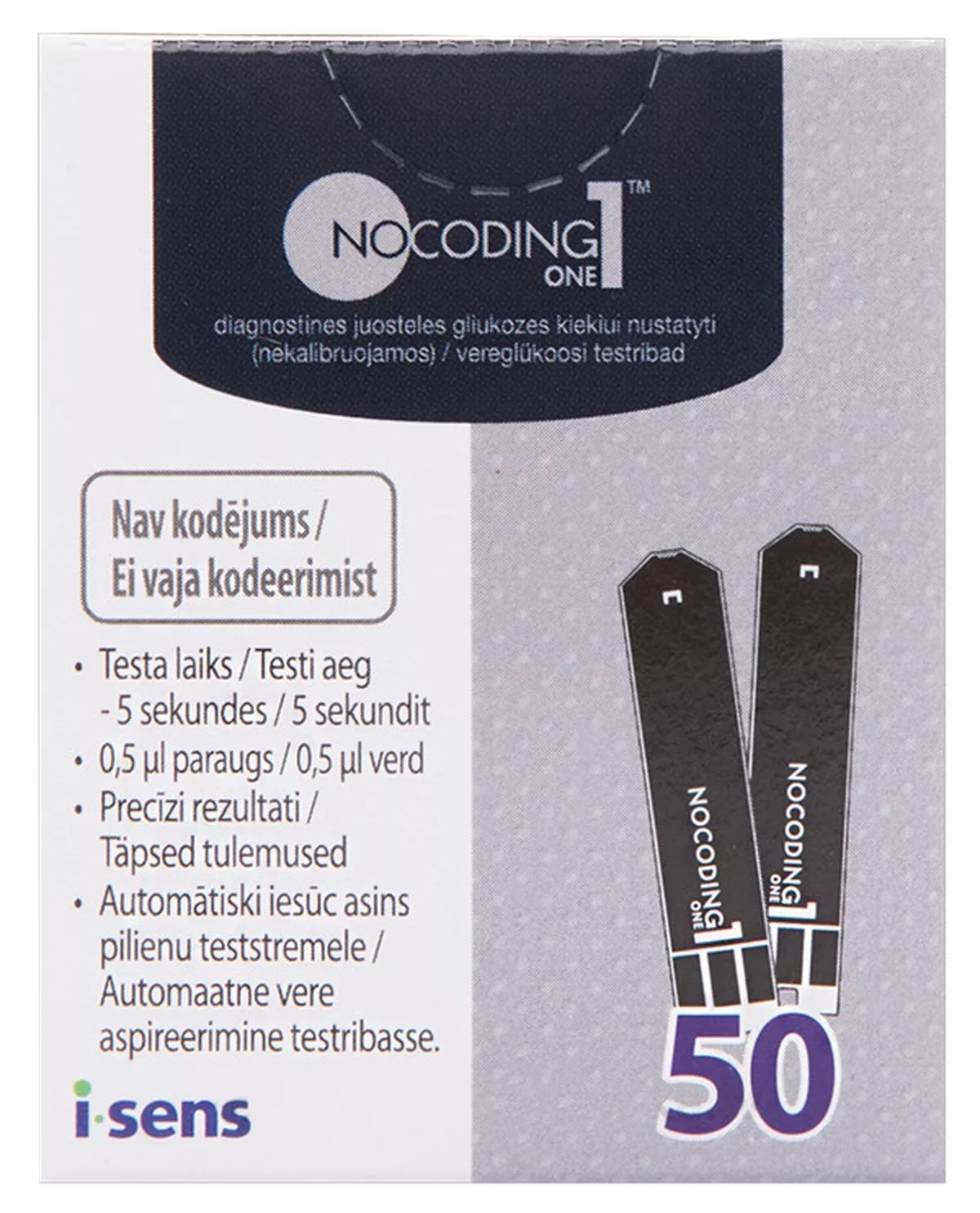 NOCODING 1Plus glikēmijas teststrēmeles, 50 gab. - Produkta attēls 