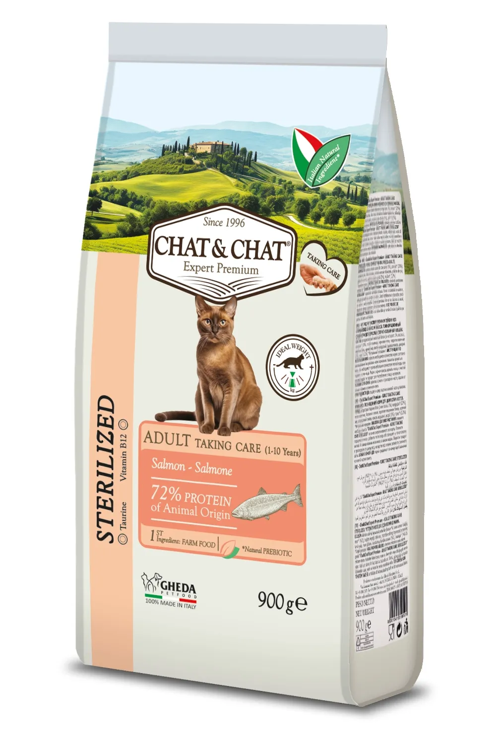Gheda Chat&Chat Sterilizētiem kaķiem ar lasi, 900g - Produkta attēls 