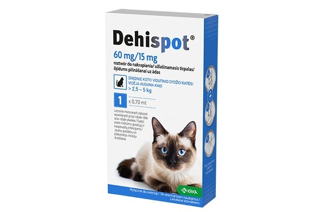 DEHISPOT 60mg/15mg šķīdums pilināšanai kaķiem 2,5-5kg 0,7ml N1 - Produkta attēls 