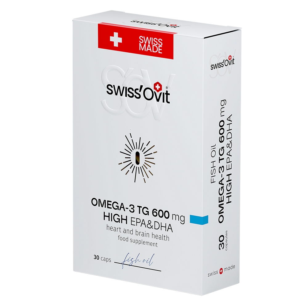 SWISS OVIT Omega 3 TG 600 mg zivju eļļa, 30 kapsulas - Produkta attēls 
