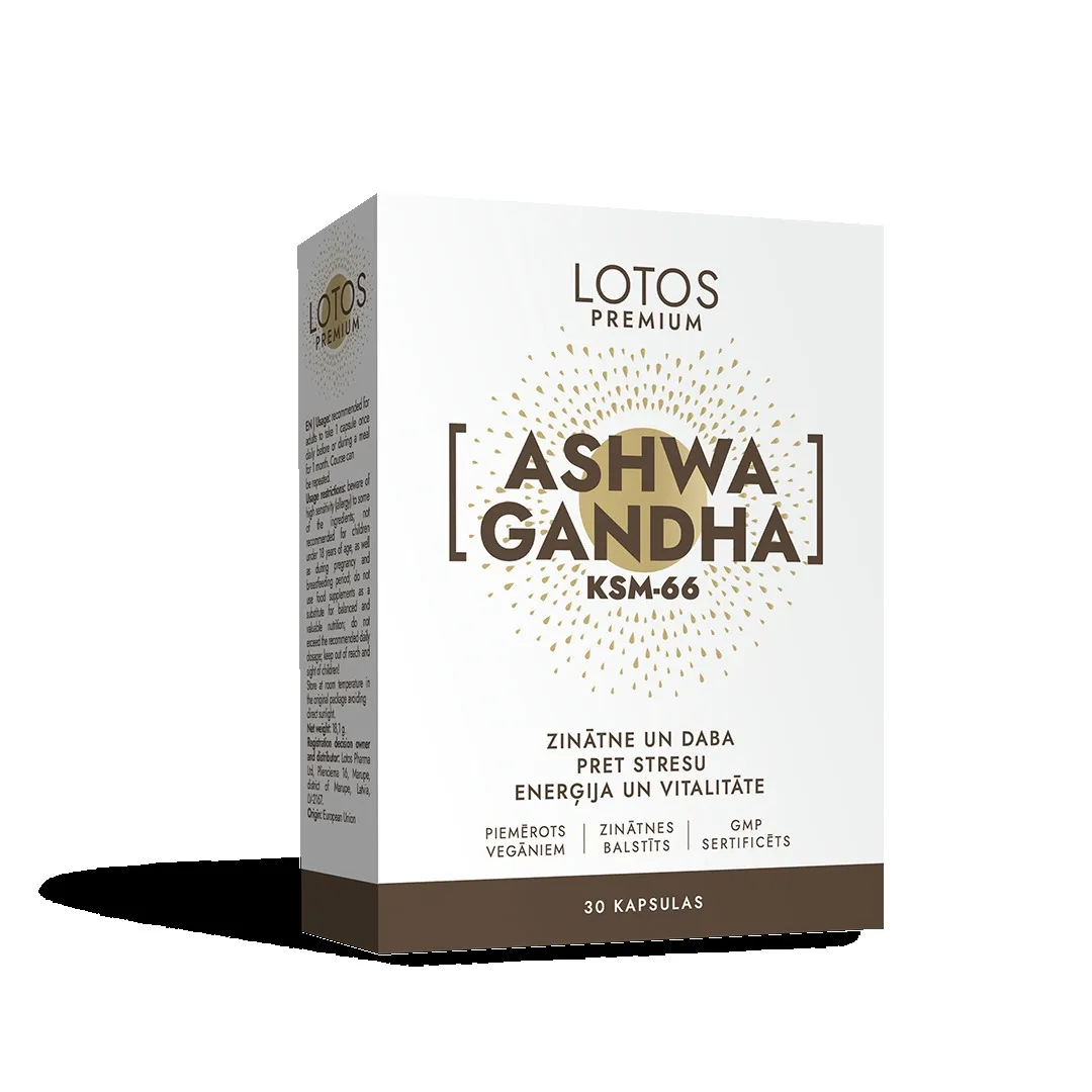 LOTOS PREMIUM Ashwagandha KSM-66, 30 kapsulas - Produkta attēls 