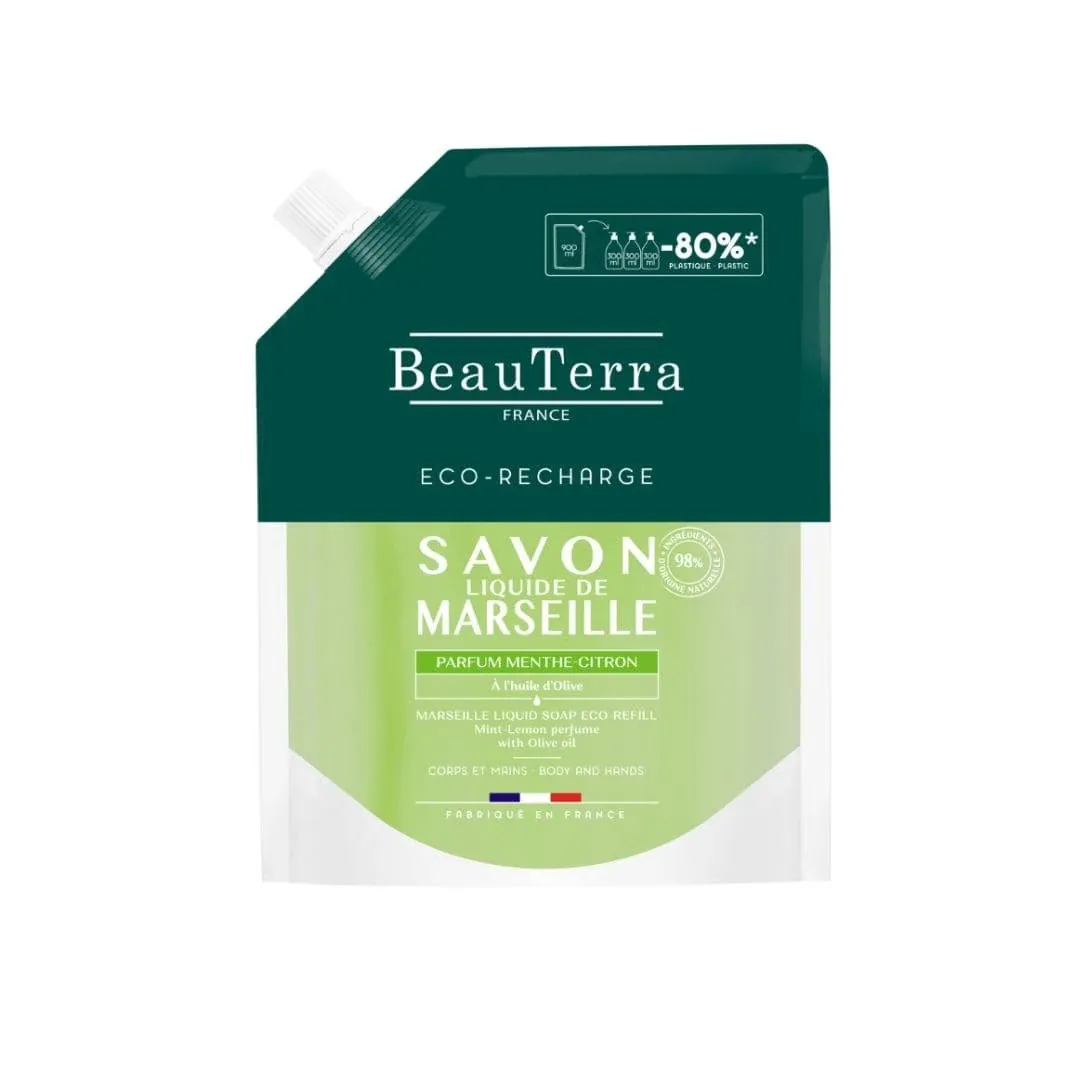 BEAUTERRA Šī sviesta Marseļas šķidrās ziepes Refill, 900 ml - Produkta attēls 