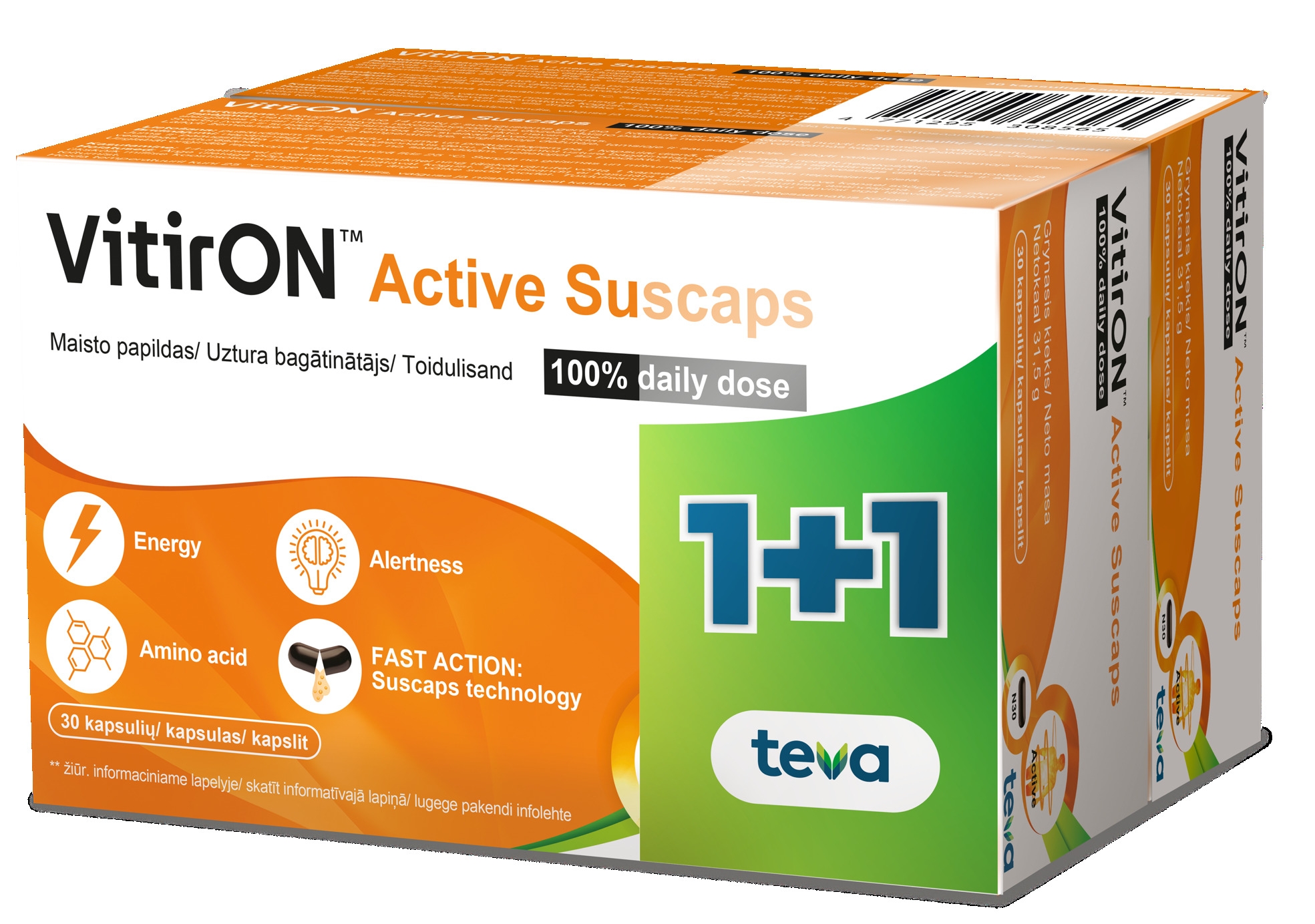 VitirON™ Active Suscaps 100% daily dose 1+1 - Produkta attēls 