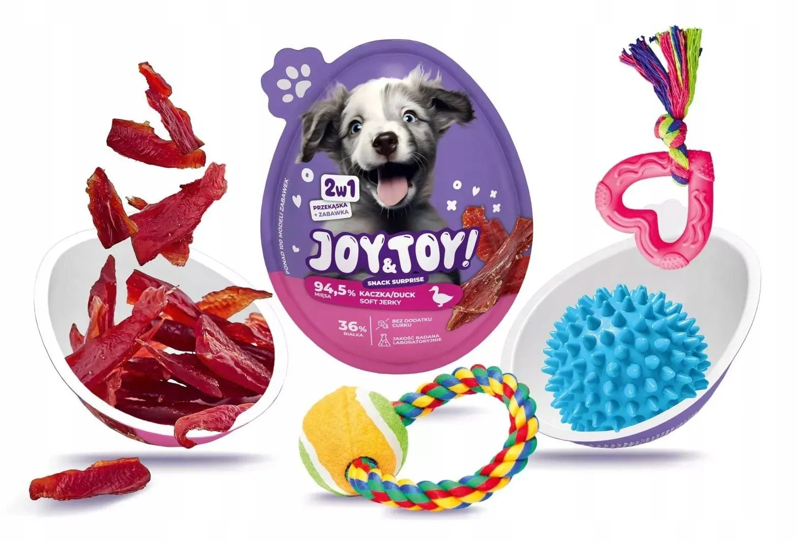 Joy&Toy! 2-1 pārsteiguma ola, kārums ar pīles garšu +rotaļlieta suņiem - Produkta attēls 