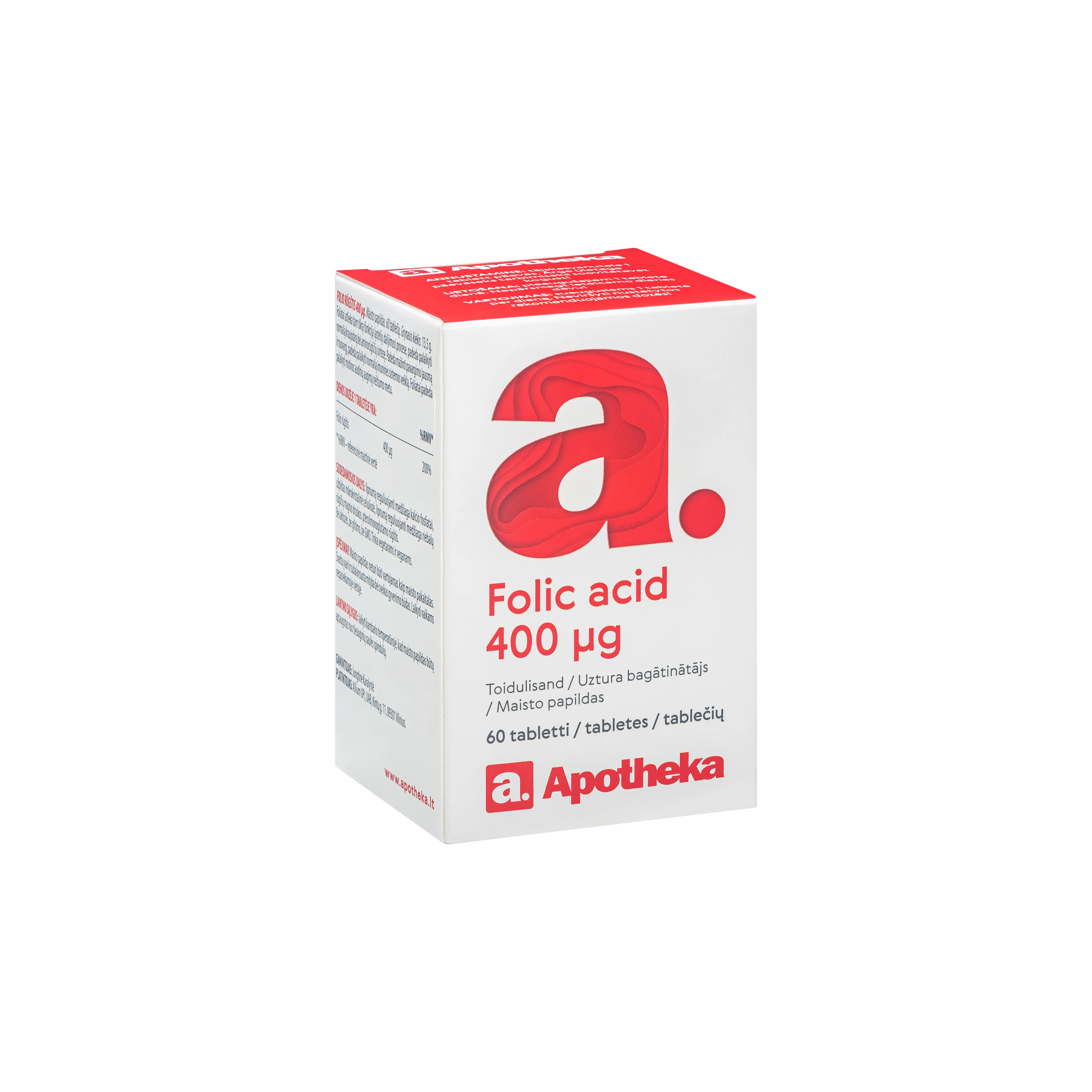 APOTHEKA Folskābe 400 mcg tabletes, 60 gab - Produkta attēls 