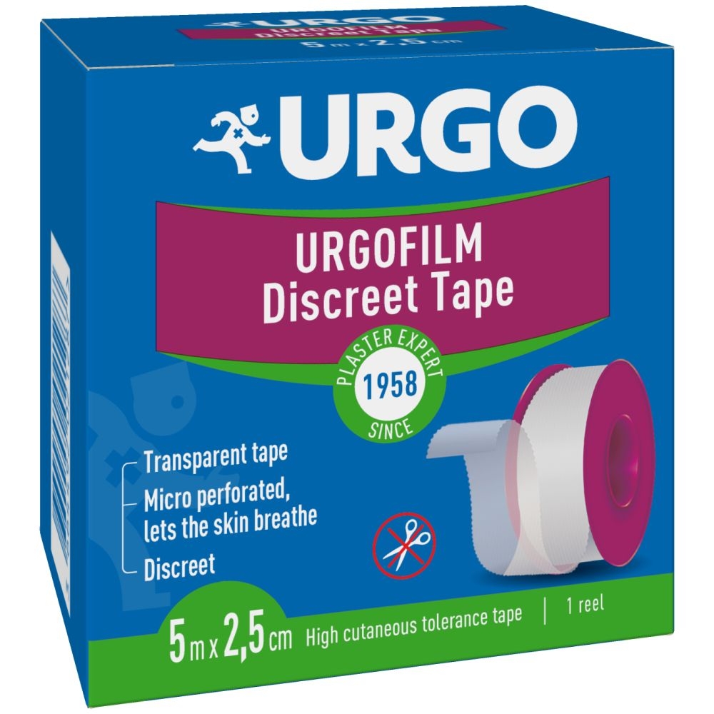 URGO Film 5 m x 2,5 cm polietilēna leikoplasts rullī, 1 gab. - Produkta attēls 