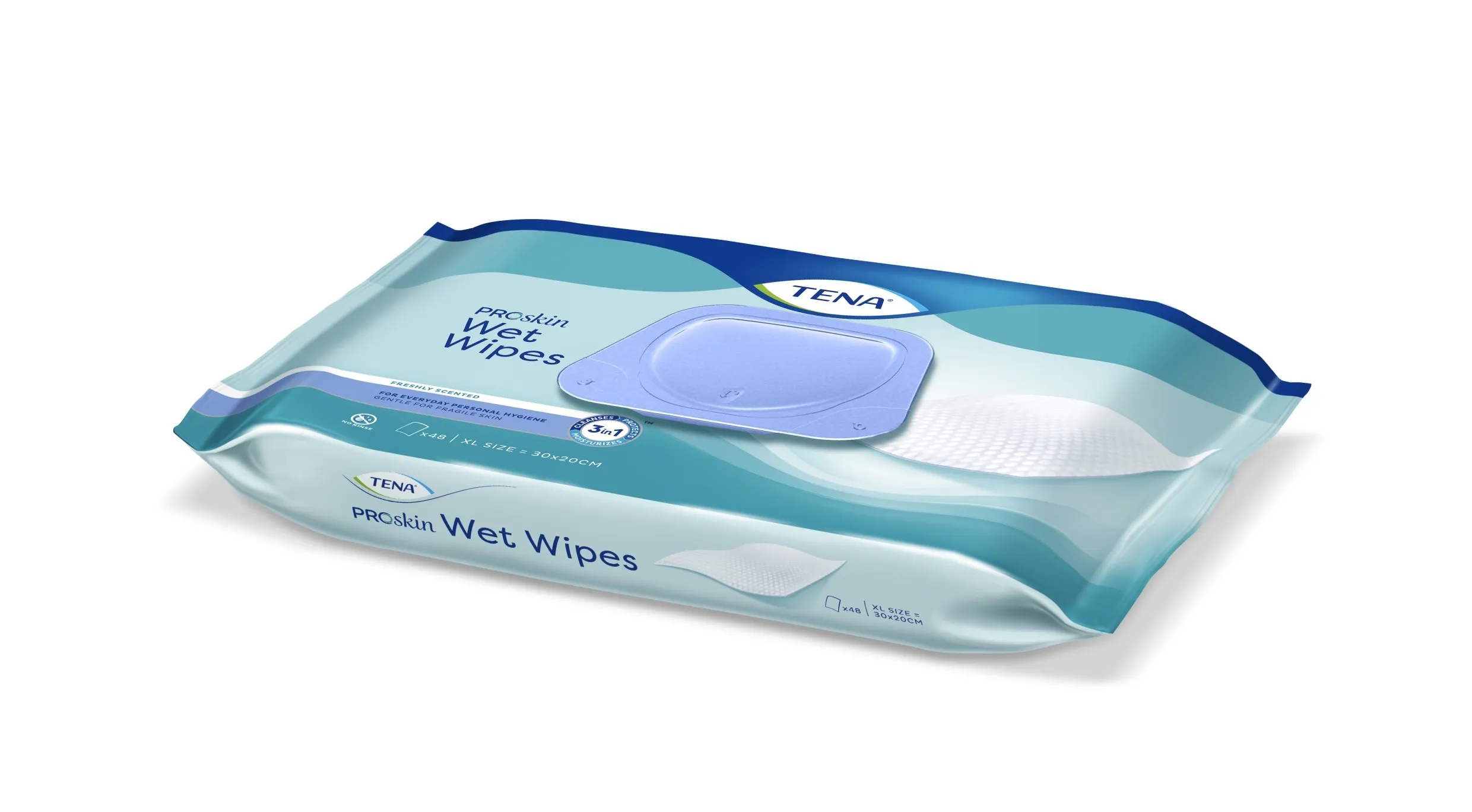 TENA mitrās salvetes/ dvielīši Wet Wipes 3in1, 48 gab. - Produkta attēls 