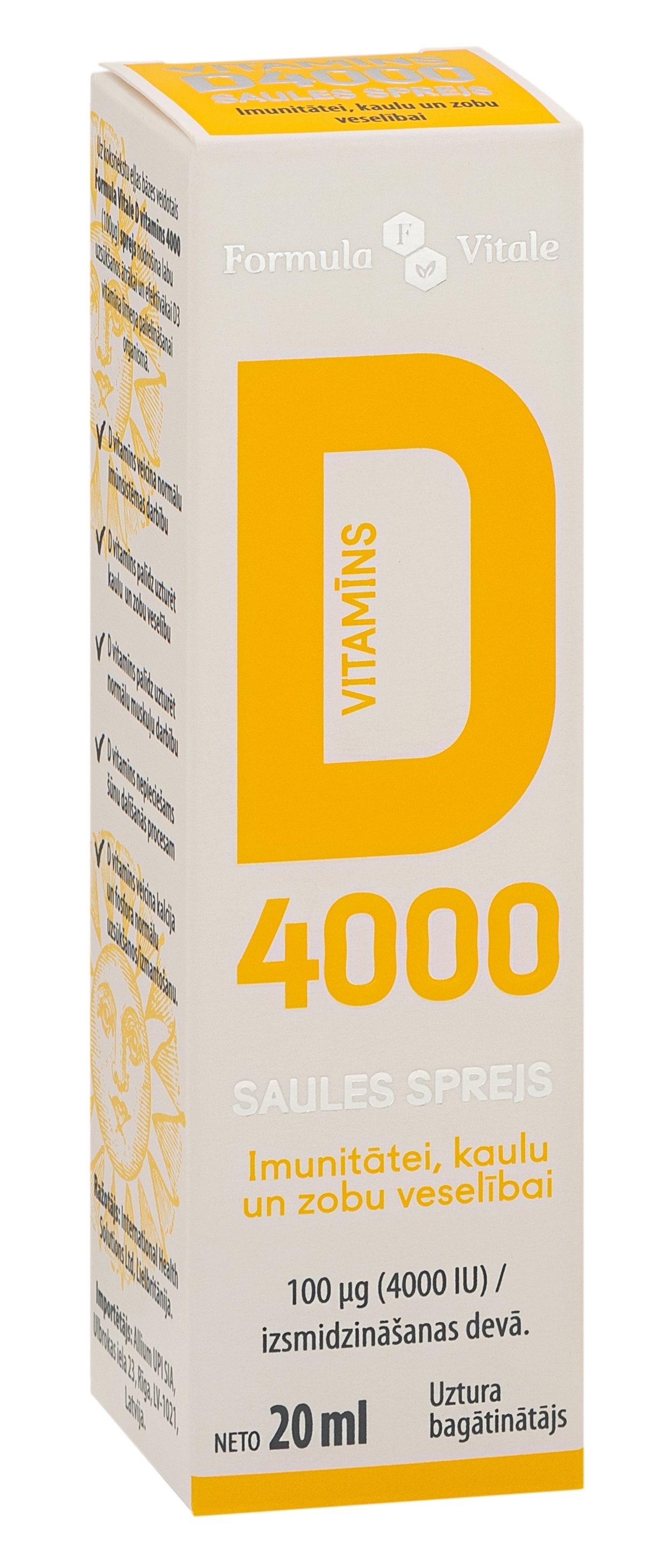 FORMULA VITALE D Vitamīns (4000 IU) sprejs, 20 ml. - Produkta attēls 