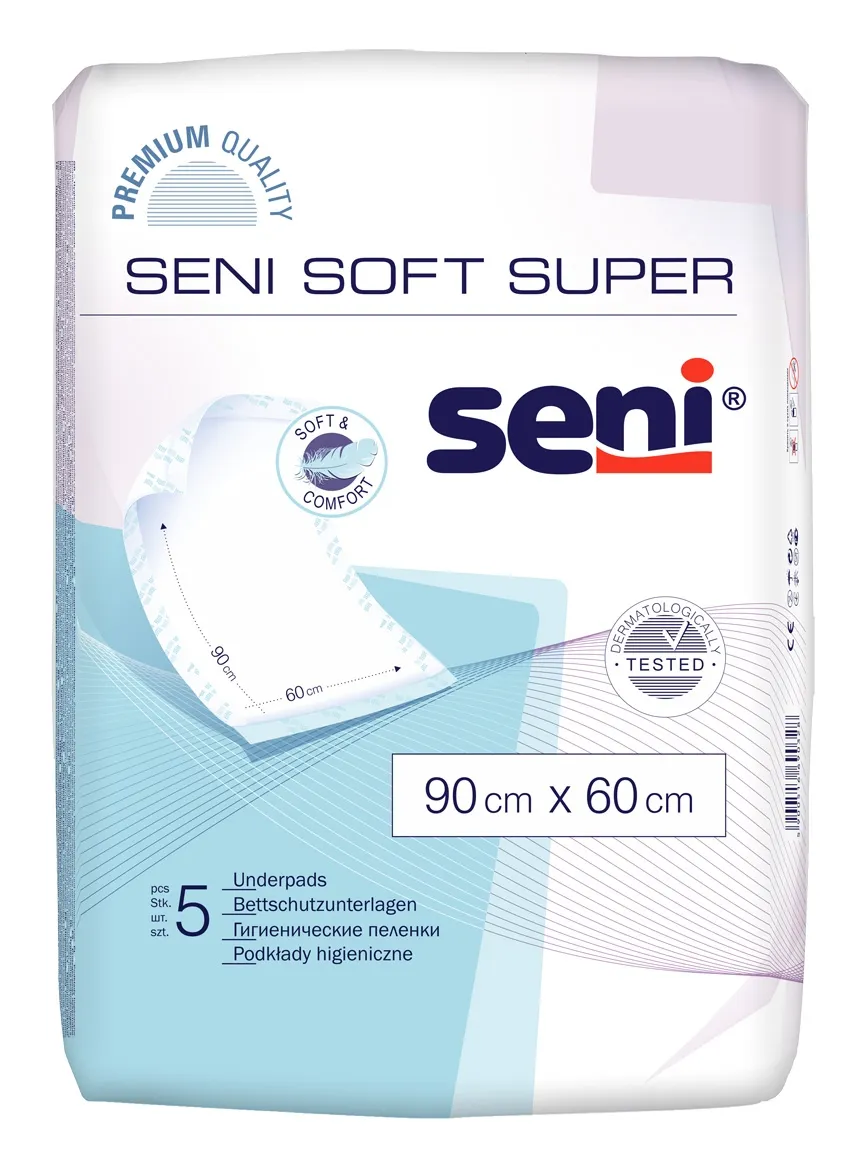 SENI SOFT SUPER absorbējošie paladziņi, 90x60 cm, 5 gab. - Produkta attēls 