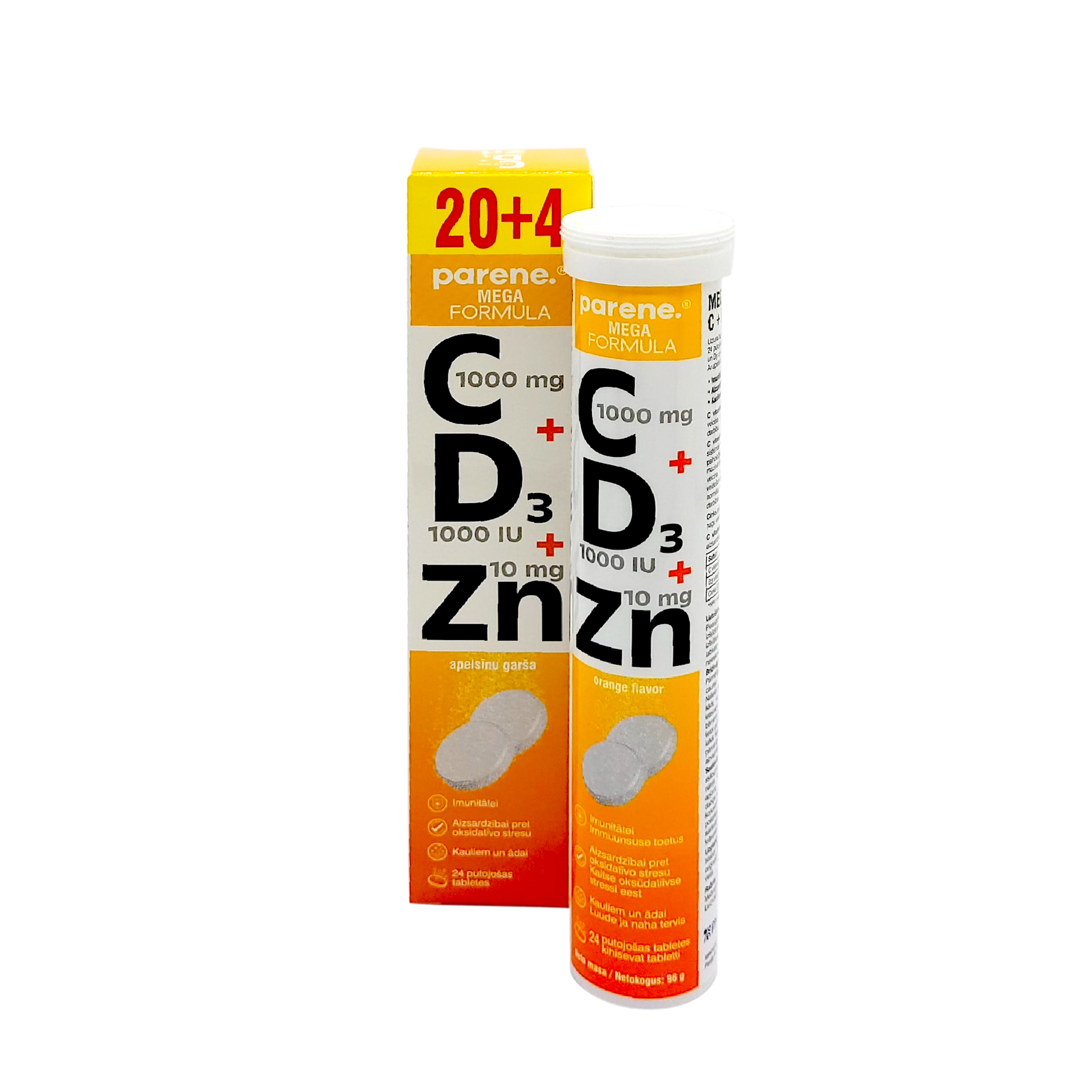 MEGA Formula C +D3 +Zn putojošas tabletes ar apelsīnu garšu, 24 gab. - Produkta attēls 