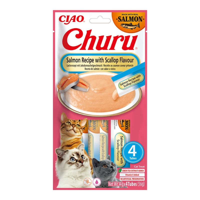 Churu biezenis kaķiem, lasis&ķemmītes 56g (14gx4) N12 - Produkta attēls 