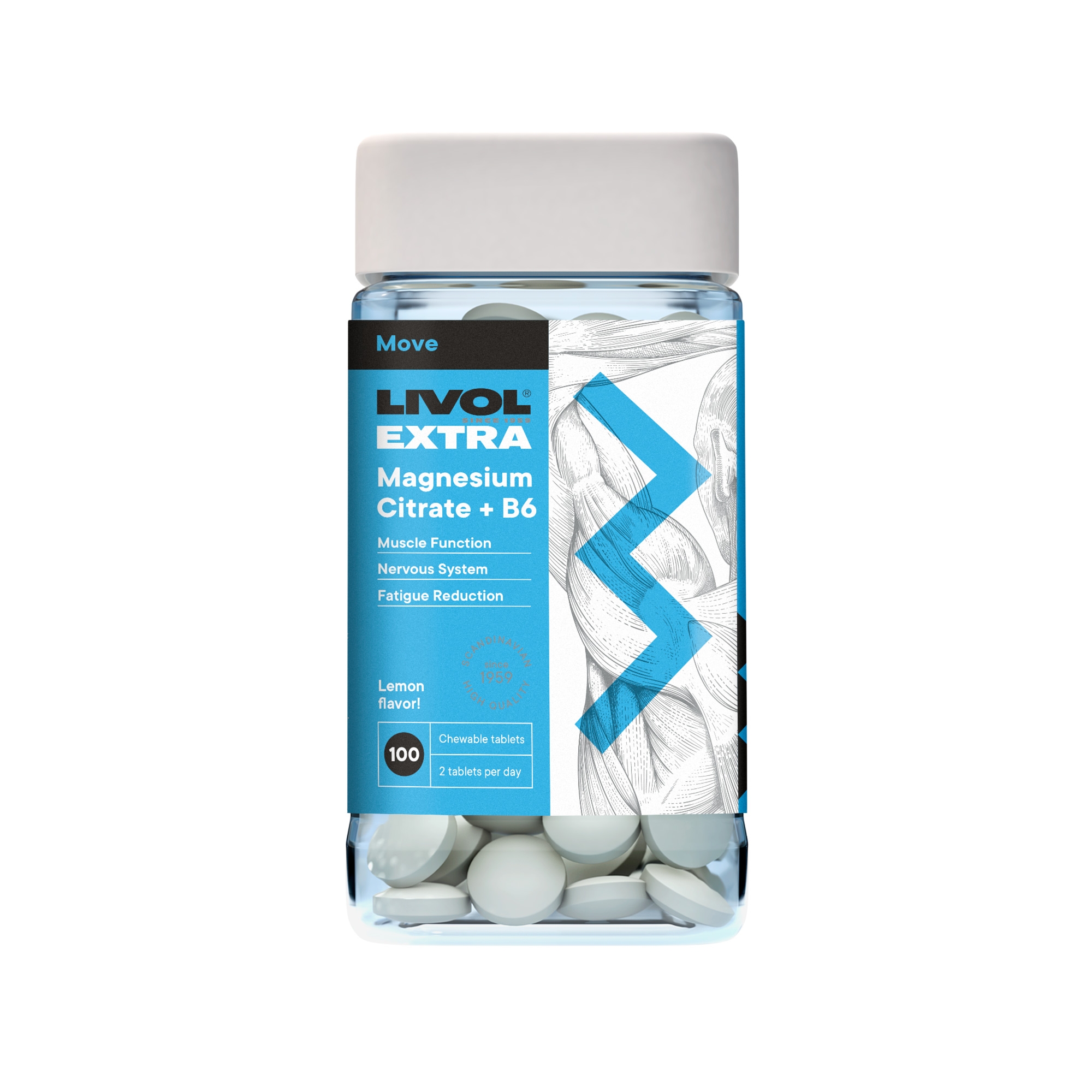 LIVOL Extra Magnija Citrāts + B6 vitamīna tabletes, 100 gab. - Produkta attēls 
