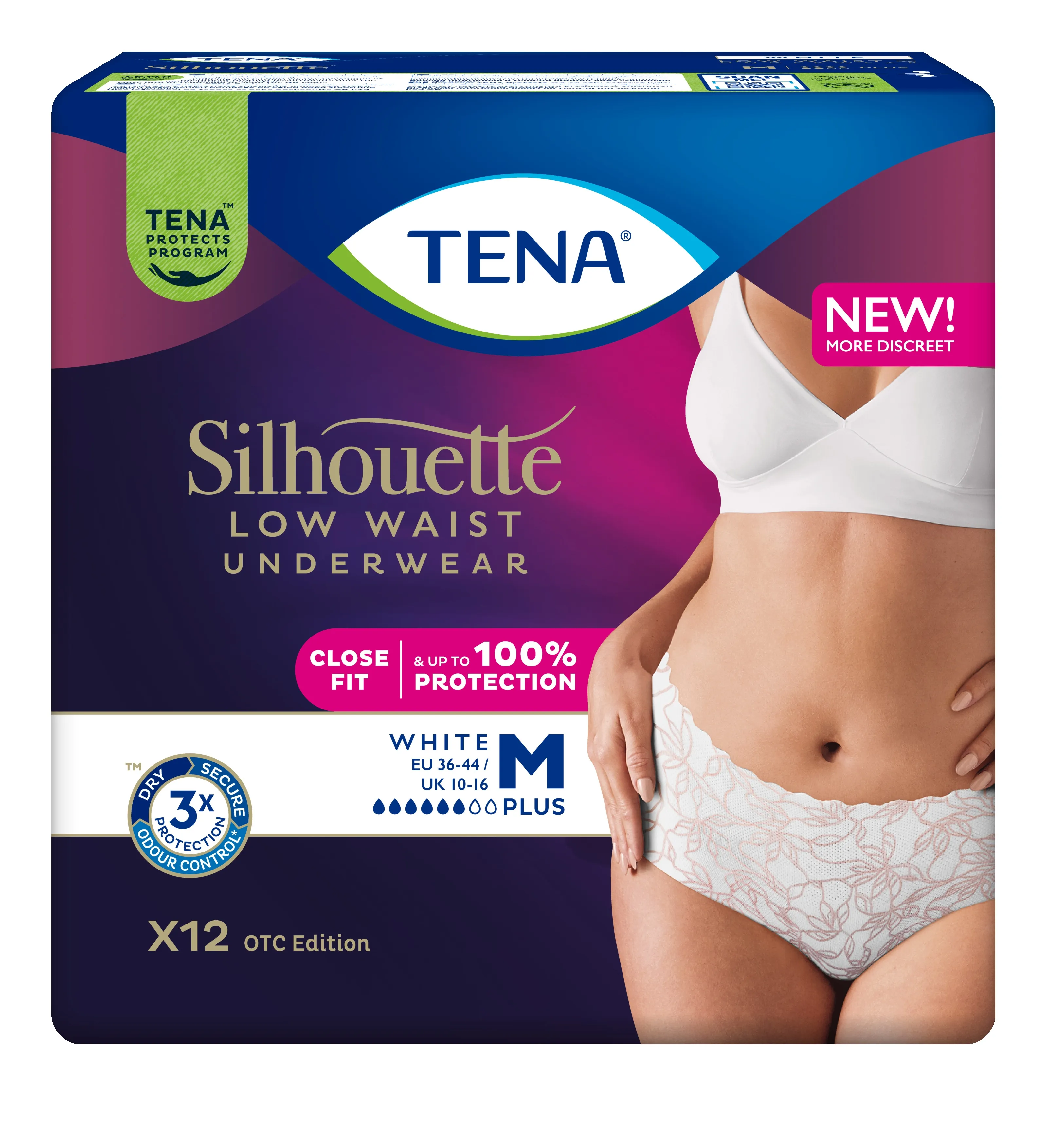 TENA Silhouette Pants Plus White bikses baltā krāsā, M izmērs, 12 gab. - Produkta attēls 