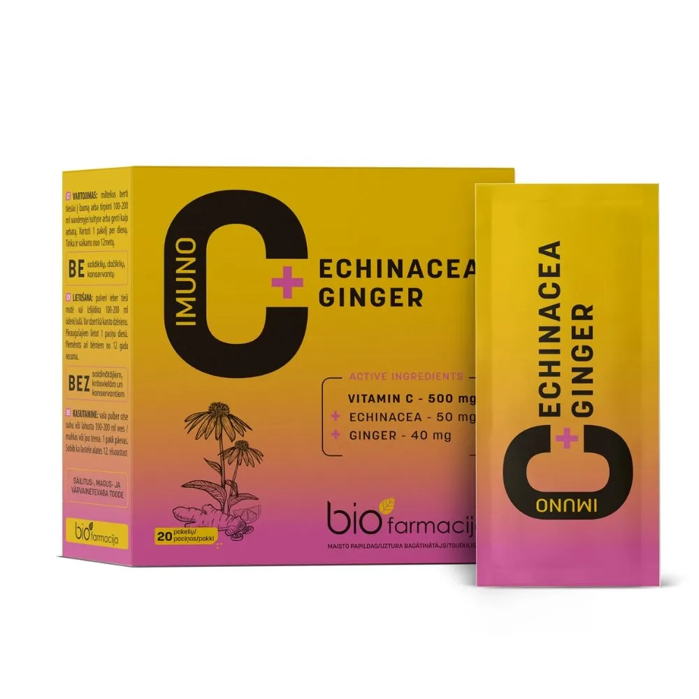 IMMUNO C + Echinacea + Ginger pulveris paciņās, 20 gab - Produkta attēls 