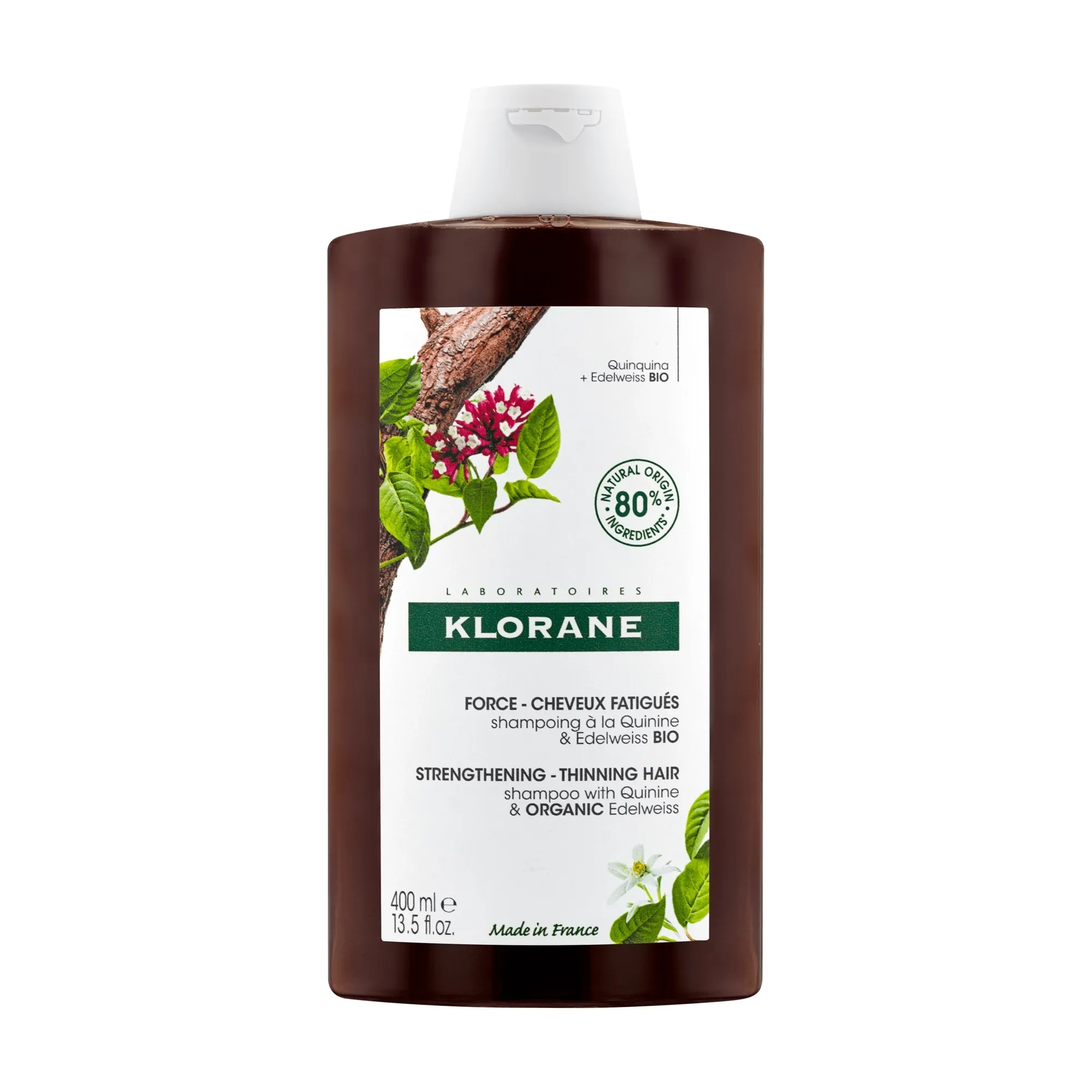 KLORANE šampūns ar hinīnu un ēdelveisu, 400ml - Produkta attēls 