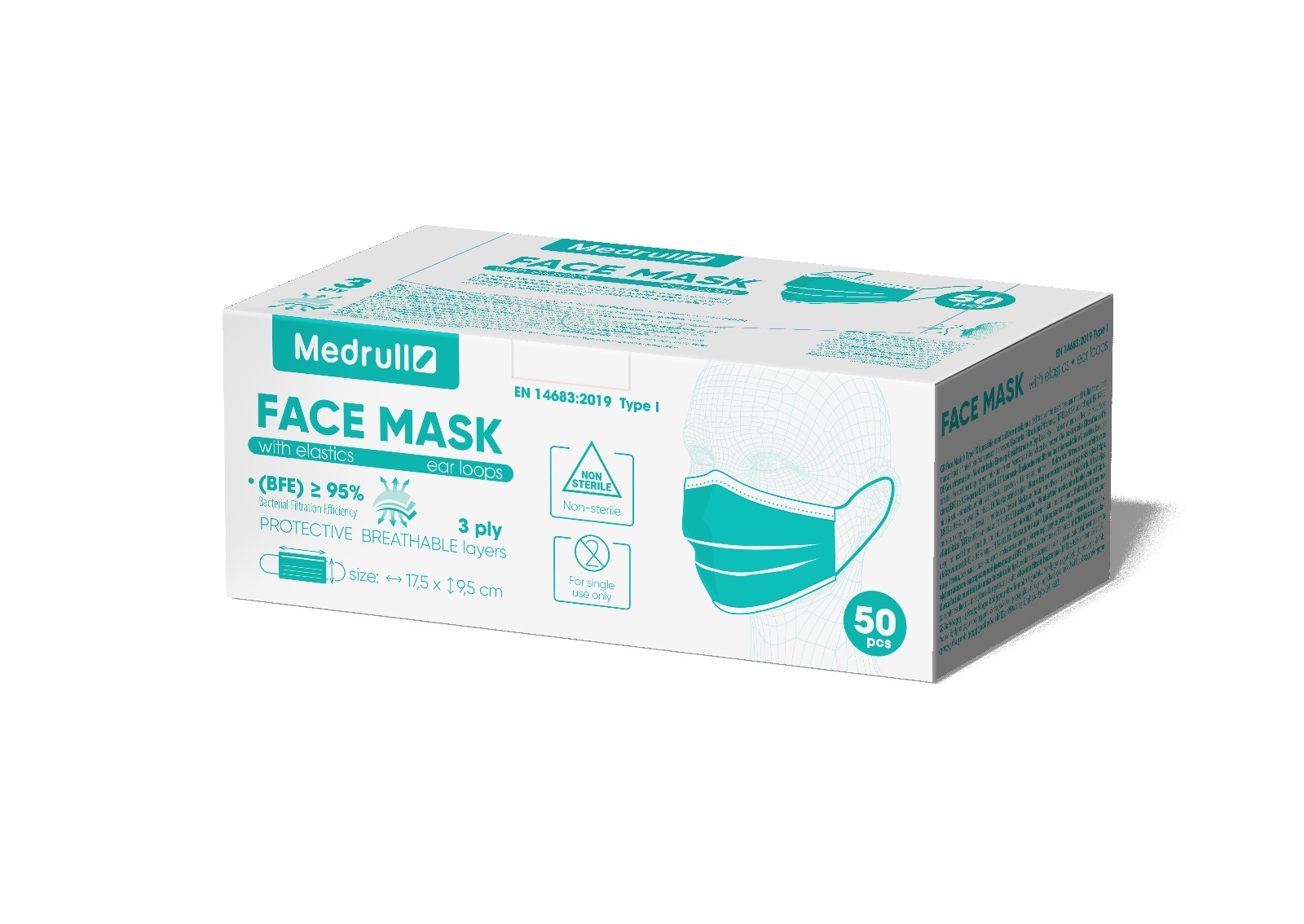 MEDRULL sejas maskas ar gumijām (3 -k.), 50 gab - Produkta attēls 