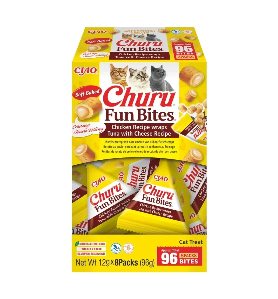 Churu Fun Bites kārums kaķiem, vistas rullīši ar sieru 96g (12g x8) - Produkta attēls 