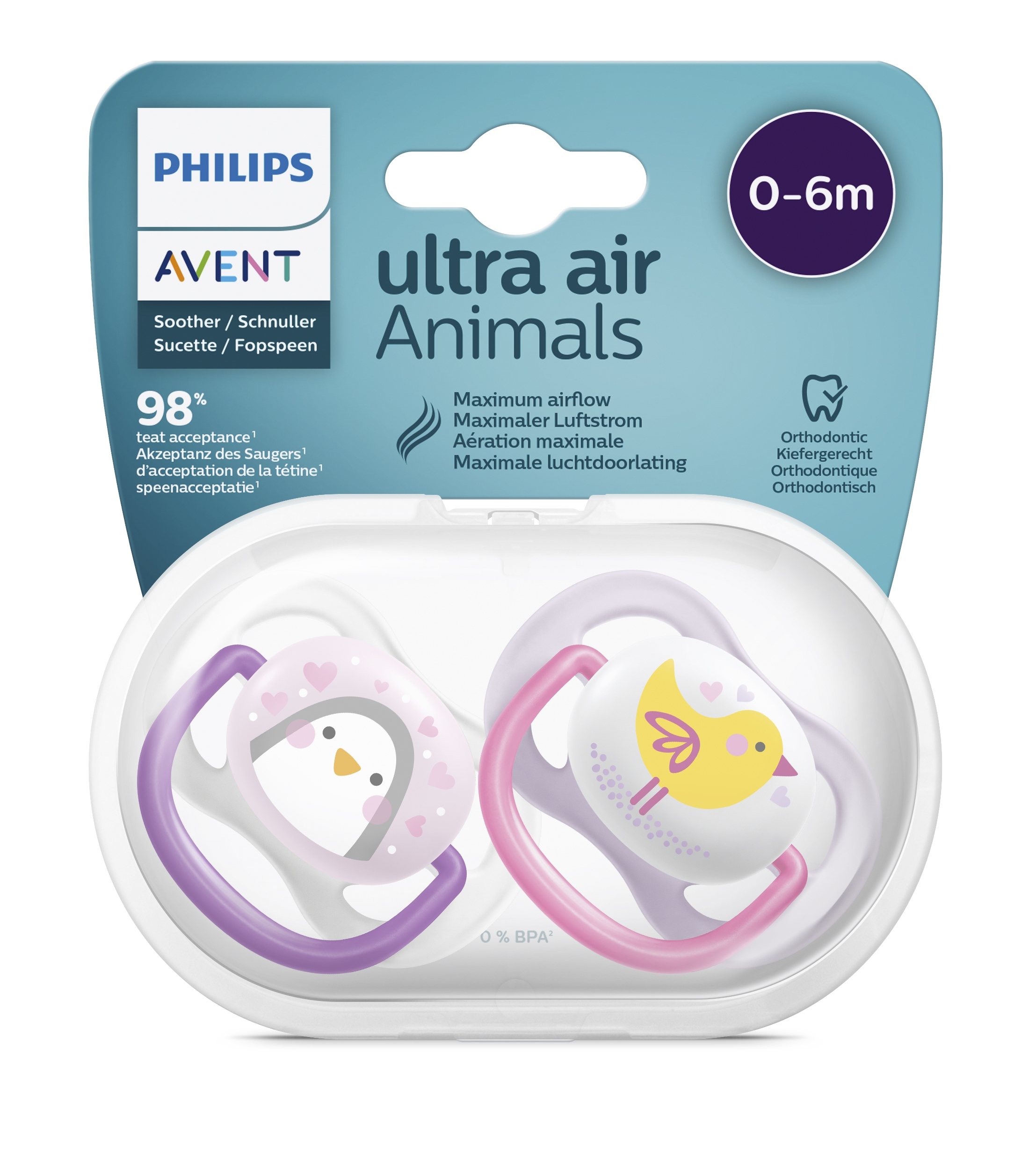 PHILIPS Avent māneklītis Ultra Air Animals, 0-6M (2 gab), meitenēm - Produkta attēls 