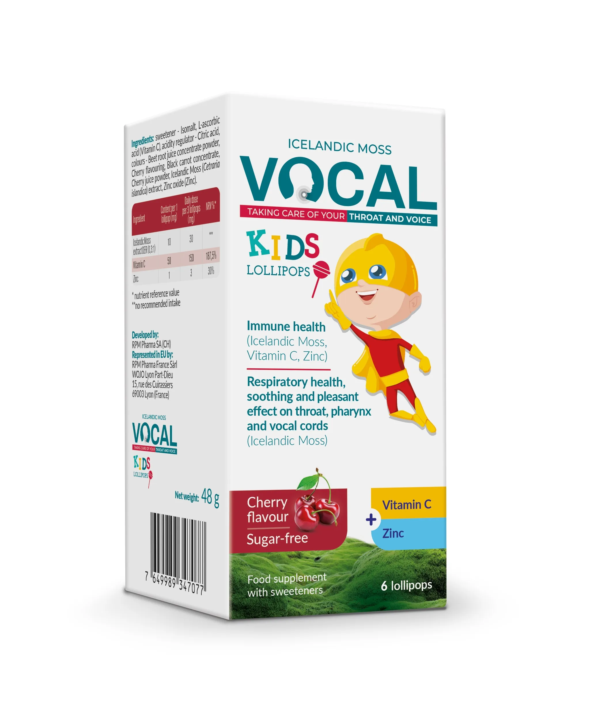 VOCAL Kids sūkājamās pastilas ar ķiršu garšu, 6 gab. - Produkta attēls 