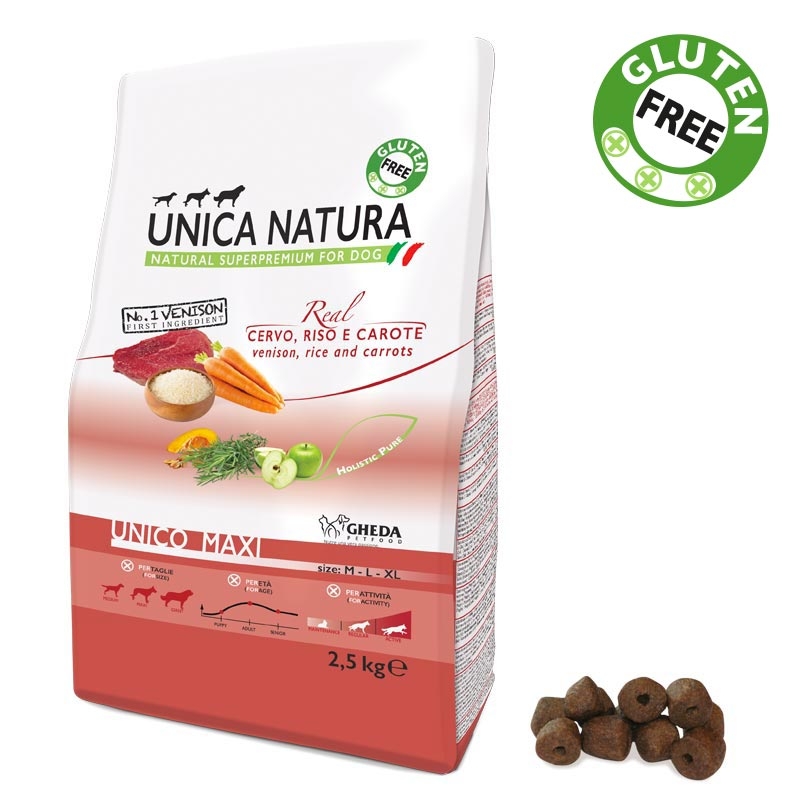 GH UNICA NATURA SUŅU MAXI BRIEDIS/RĪSI/BURK 2.5KG - Produkta attēls 