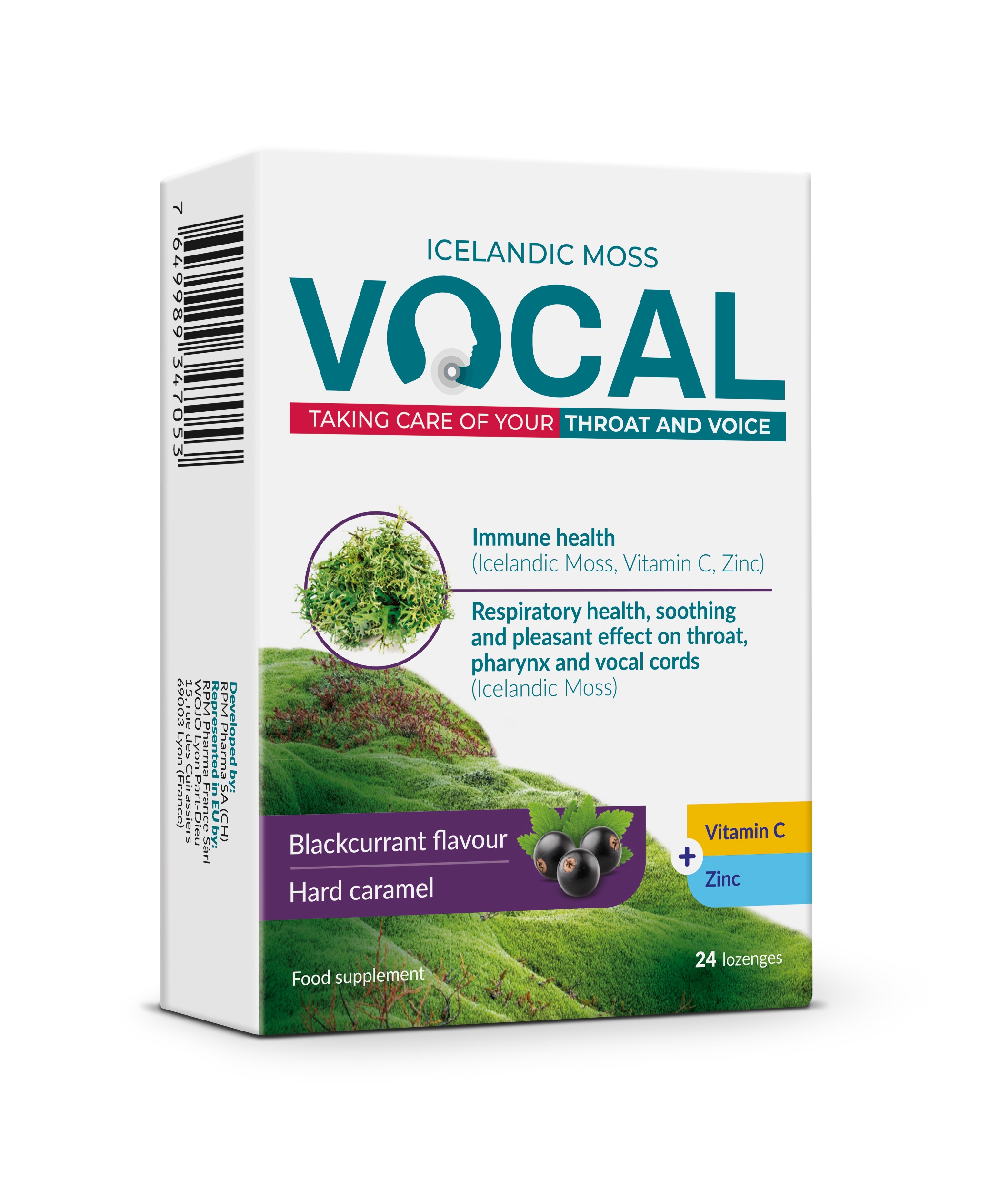 VOCAL cietās karameļu pastilas ar upeņu garšu, 24 gab. - Produkta attēls 