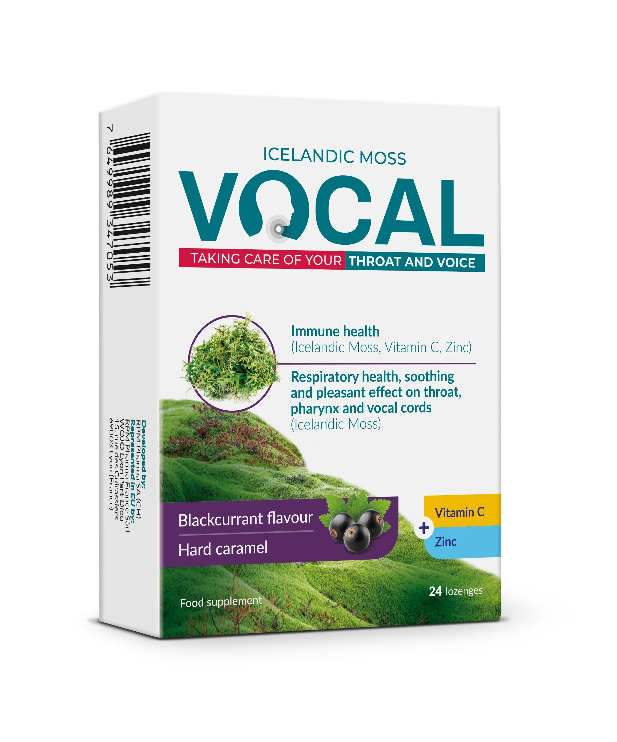VOCAL cietās karameļu pastilas ar upeņu garšu, 24 gab. - Produkta attēls 