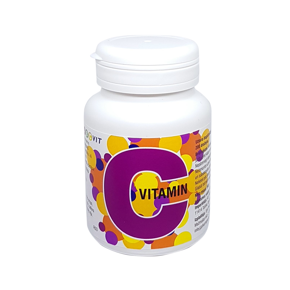 C VITAMIN Askorbīnskābe 50 mg ABCvit dražejas, 200 gab - Produkta attēls 