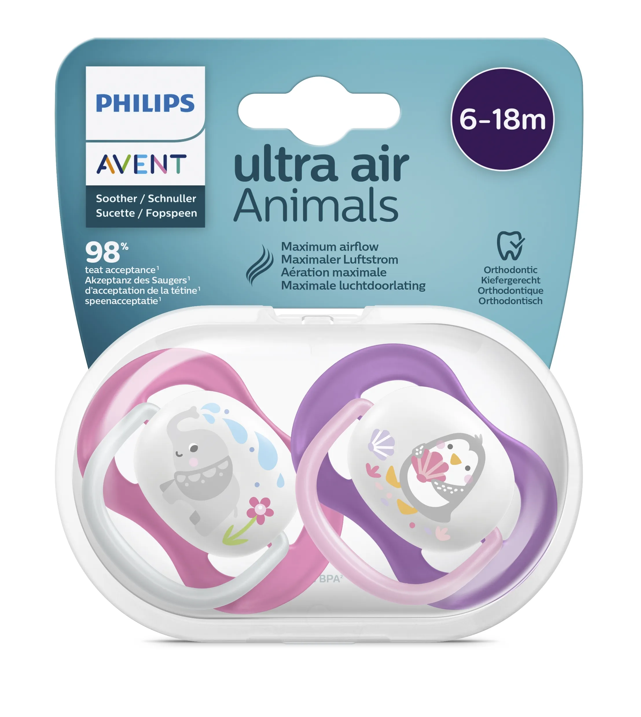 PHILIPS Avent māneklītis Ultra Air Animals, 6-18M (2 gab), meitenēm - Produkta attēls 