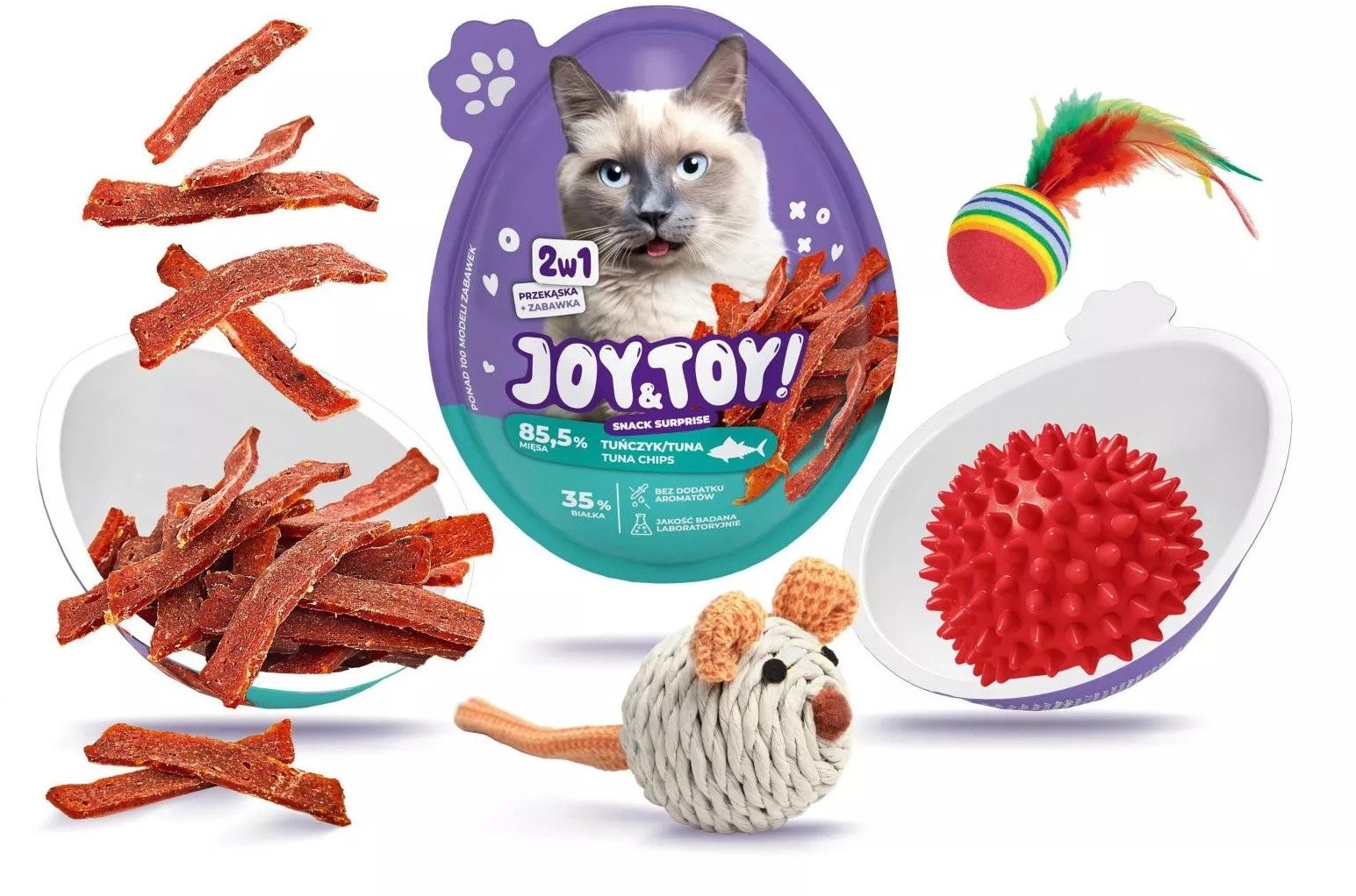 Joy&Toy! 2-1 pārsteiguma ola, kārums ar tunča garšu +rotaļlieta kaķiem - Produkta attēls 