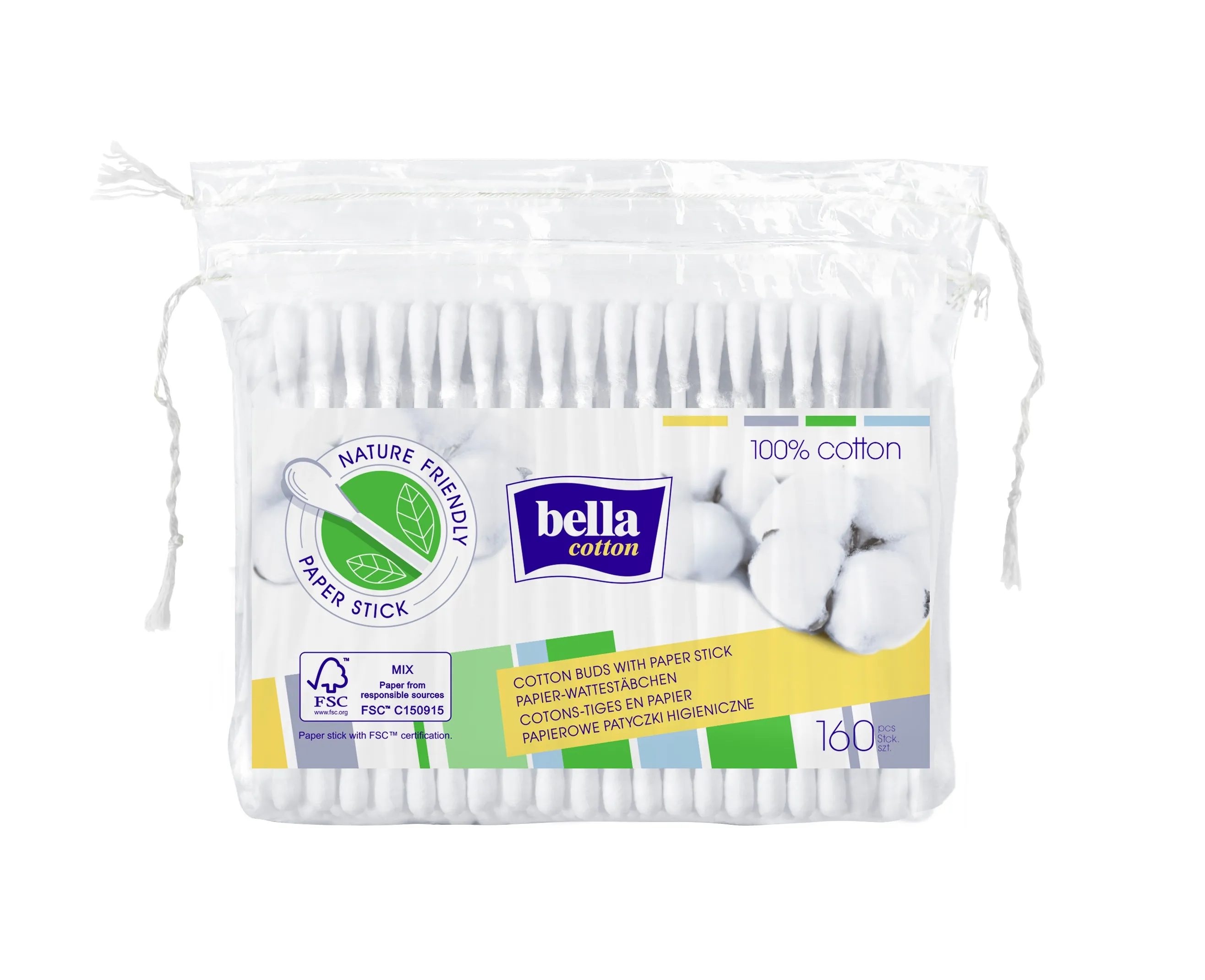 BELLA COTTON vates-papīra kociņi maisiņā, 160 gab. - Produkta attēls 