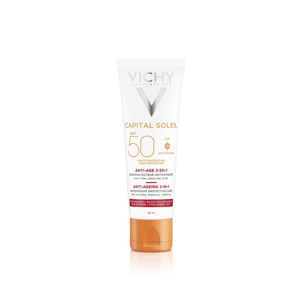VICHY IDÉAL SOLEIL ANTI-AGE, SPF 50+ saules aizsargkrēms sejai, 50 ml - Produkta attēls 