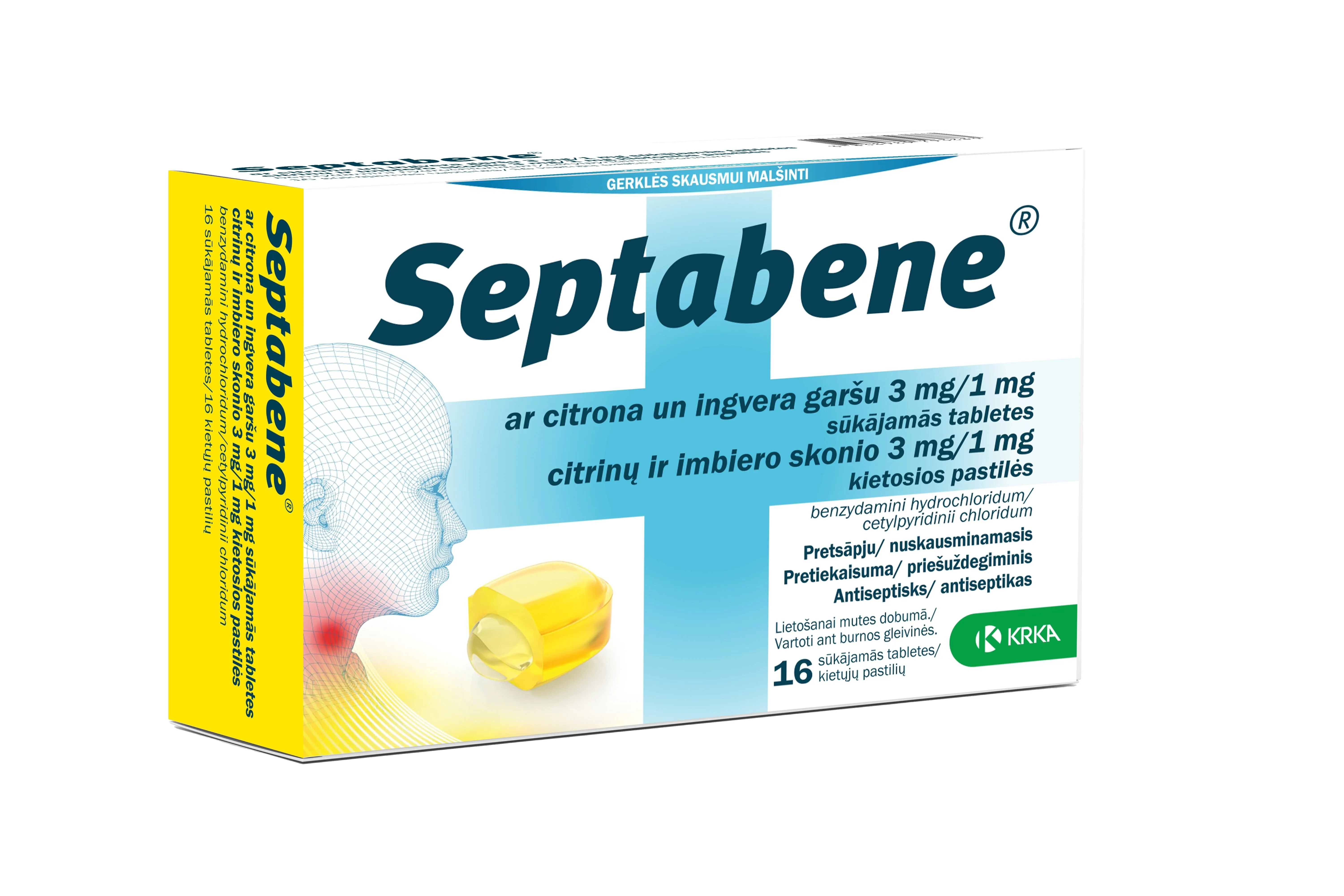 SEPTABENE 3MG/1MG SŪKĀJAMĀS TBL CITRONS/INGVERS N16 - Produkta attēls 