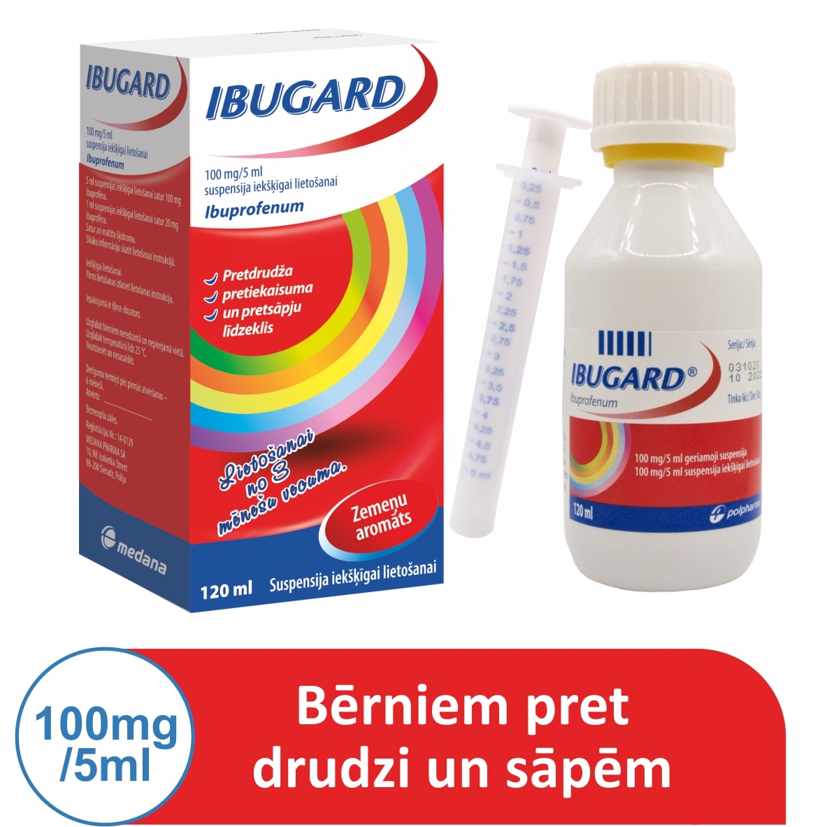 IBUGARD 100 mg/ 5 ml suspensija iekšķ. lietošanai, 120 ml - Produkta attēls 3