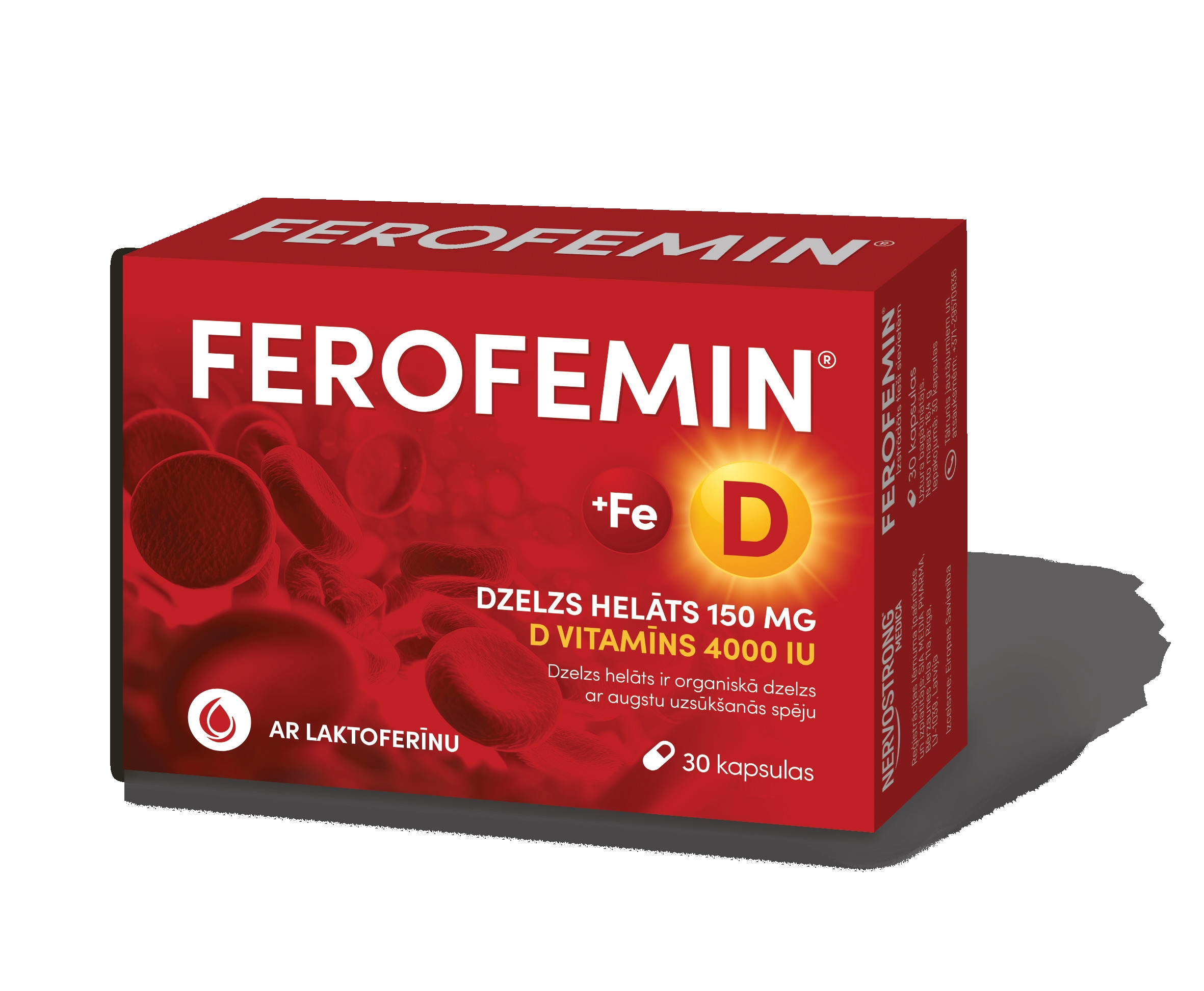 FEROFEMIN ar D vitamīnu kapsulas, 30 gab. - Produkta attēls 