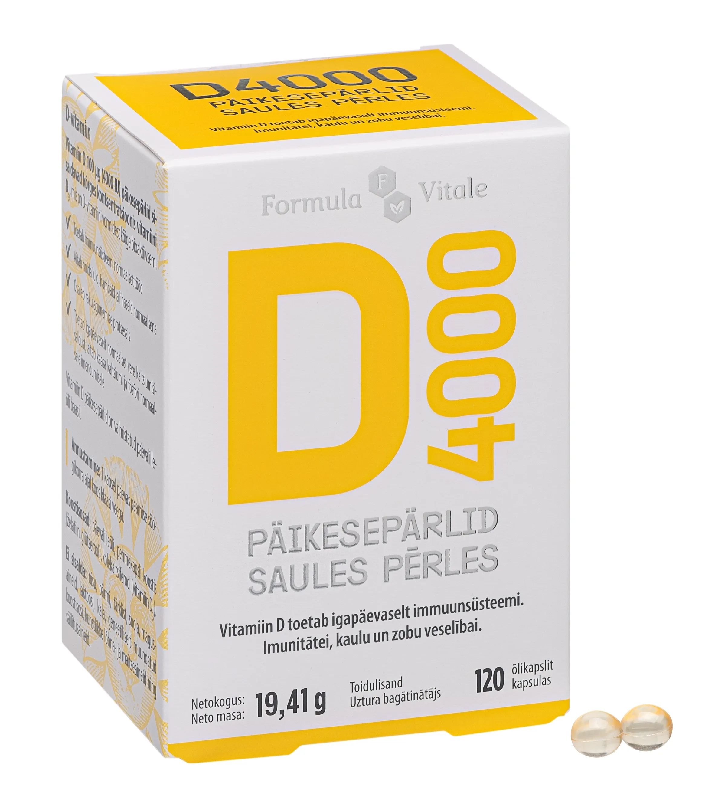 FORMULA VITALE D Vitamīns (4000 IU) kapsulas, 120 gab. - Produkta attēls 