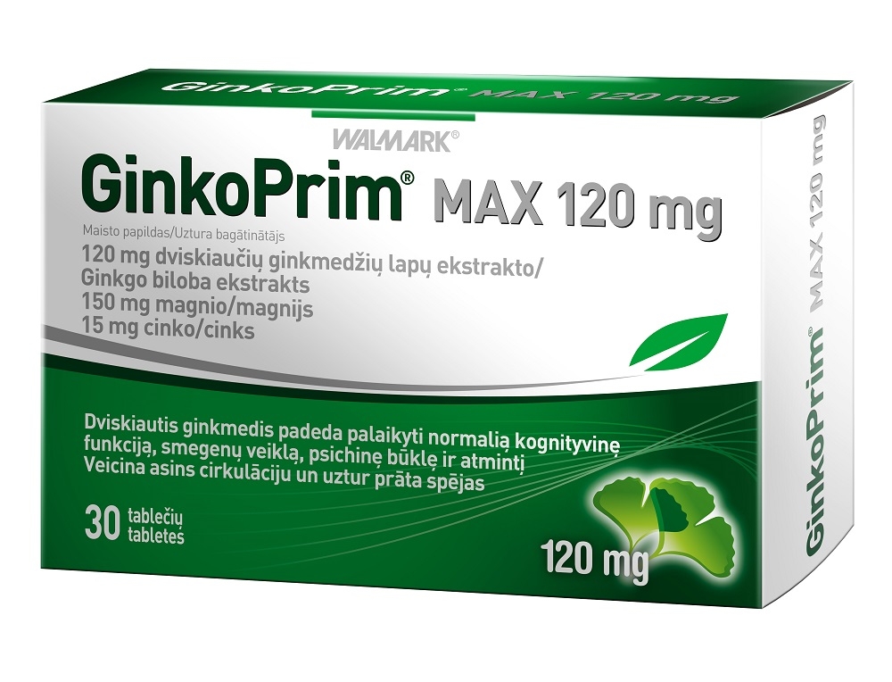 WALMARK Ginko Prim Max 120mg tabletes, 30 gab. - Produkta attēls 
