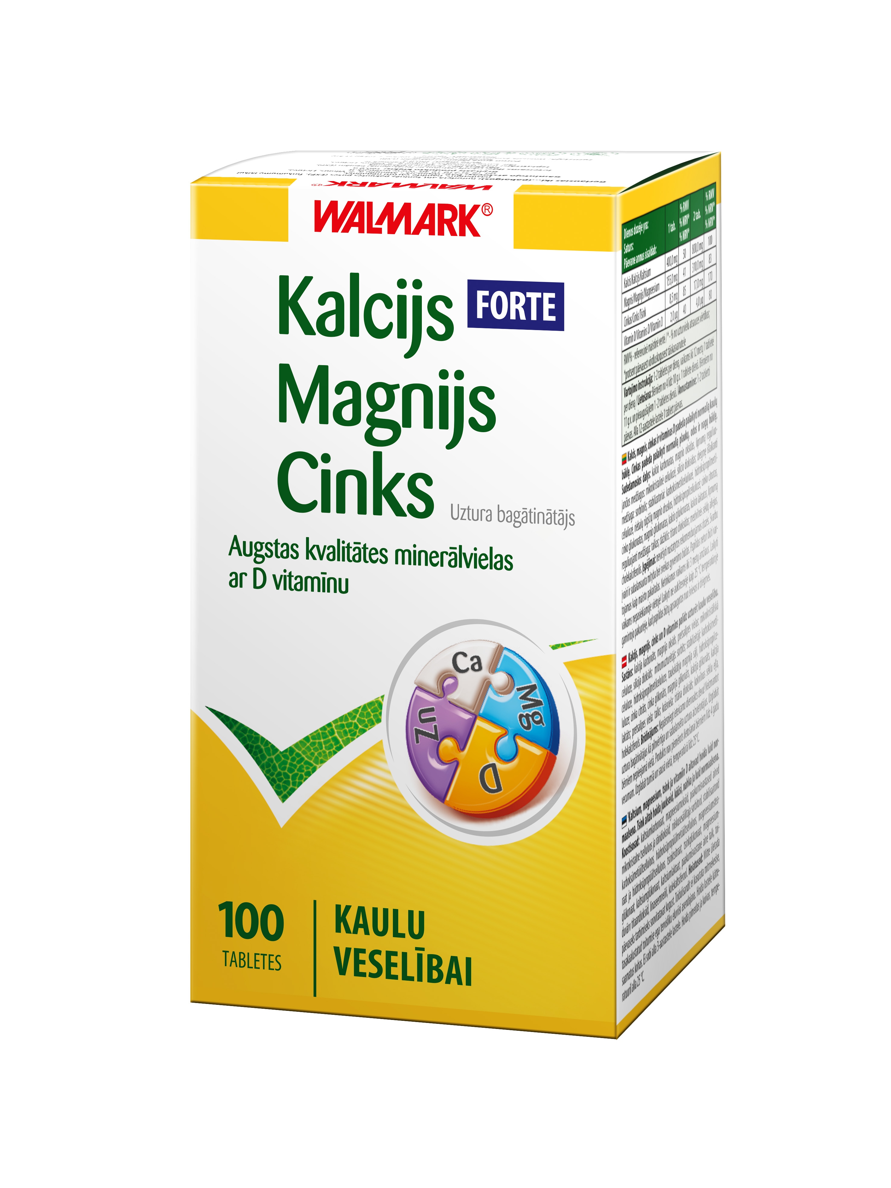 WALMARK Kalcijs-Magnijs-Cinks Forte tabletes, 100 gab. - Produkta attēls 