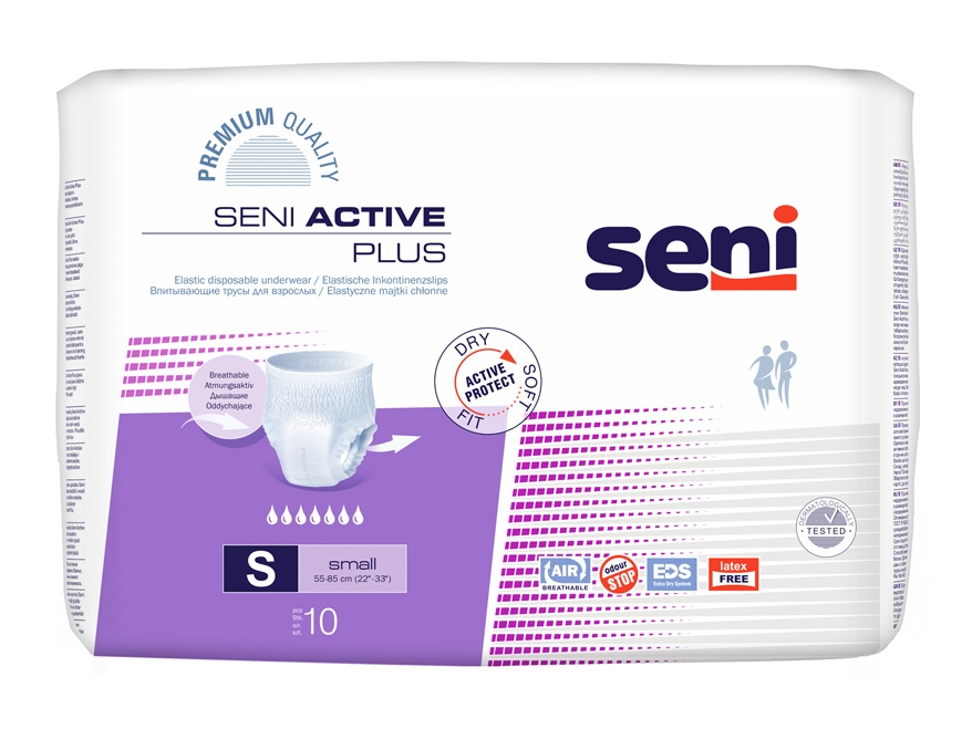 SENI ACTIVE PLUS biksītes pieaugušajiem, S izmērs (55-85 cm), 10 gab. - Produkta attēls 