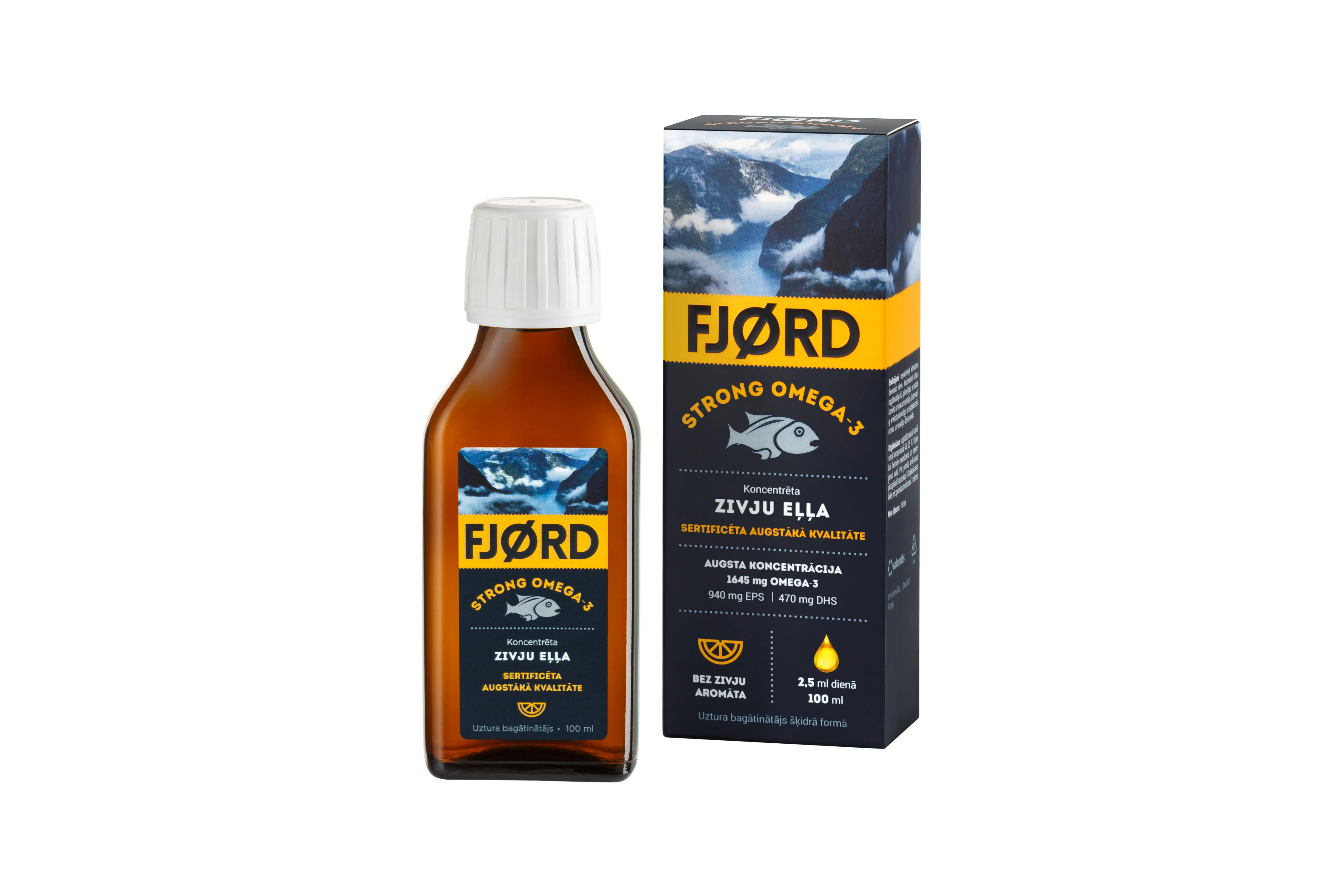 FJORD Strong Omega-3 zivju eļļa, 100 ml - Produkta attēls 
