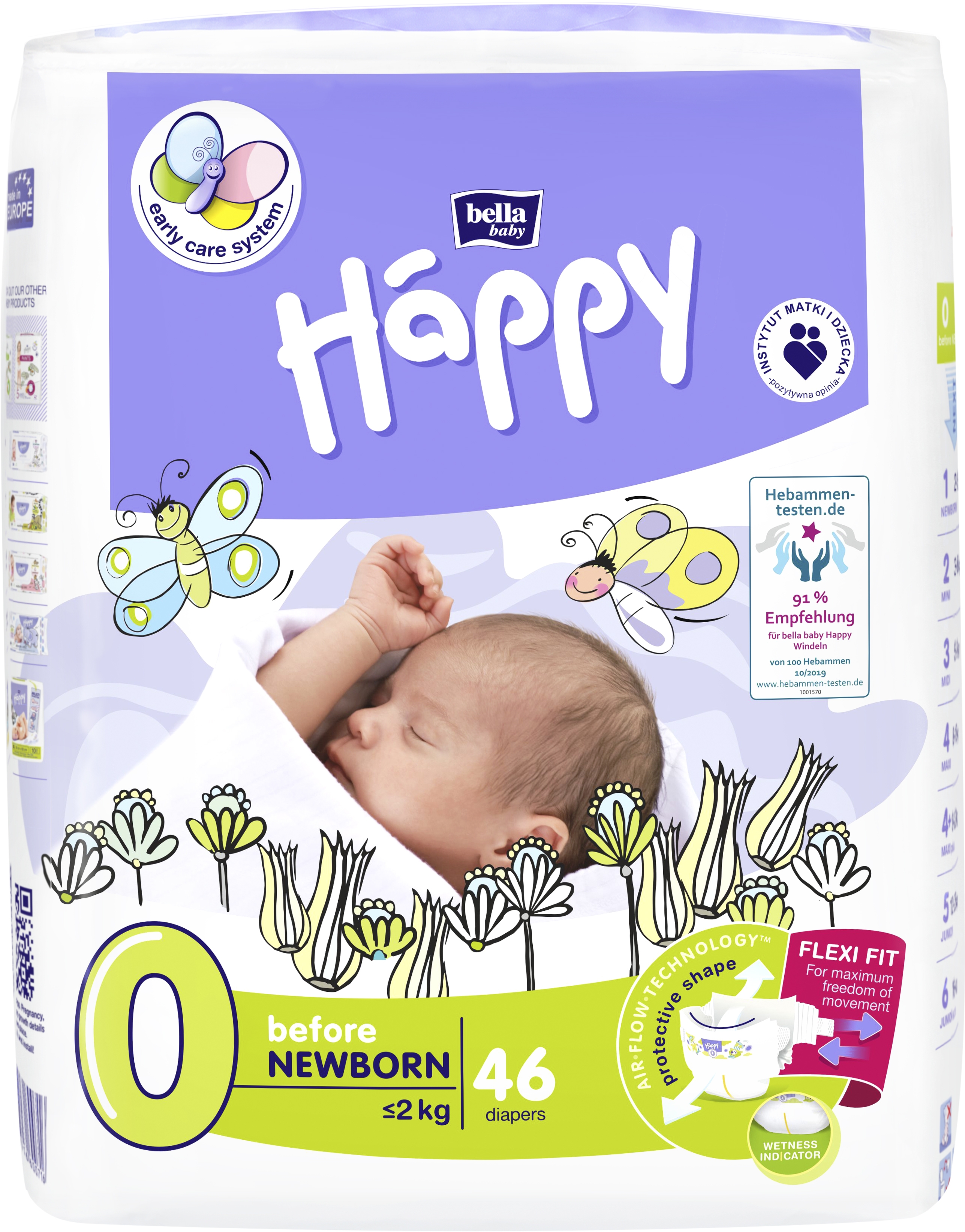 HAPPY BEFORE NEWBORN autiņbiksītes, 0. izmērs (līdz 2 kg), 46 gab. - Produkta attēls 