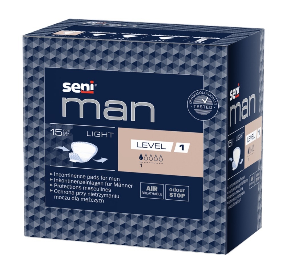 SENI MAN LIGHT (Level 1) uroloģiskie ieliktņi vīriešiem, 15 gab. - Produkta attēls 