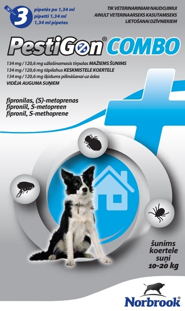 PESTIGON COMBO 134MG/120.6MG ŠĶĪD SUŅIEM (10-20KG) N3 - Produkta attēls 