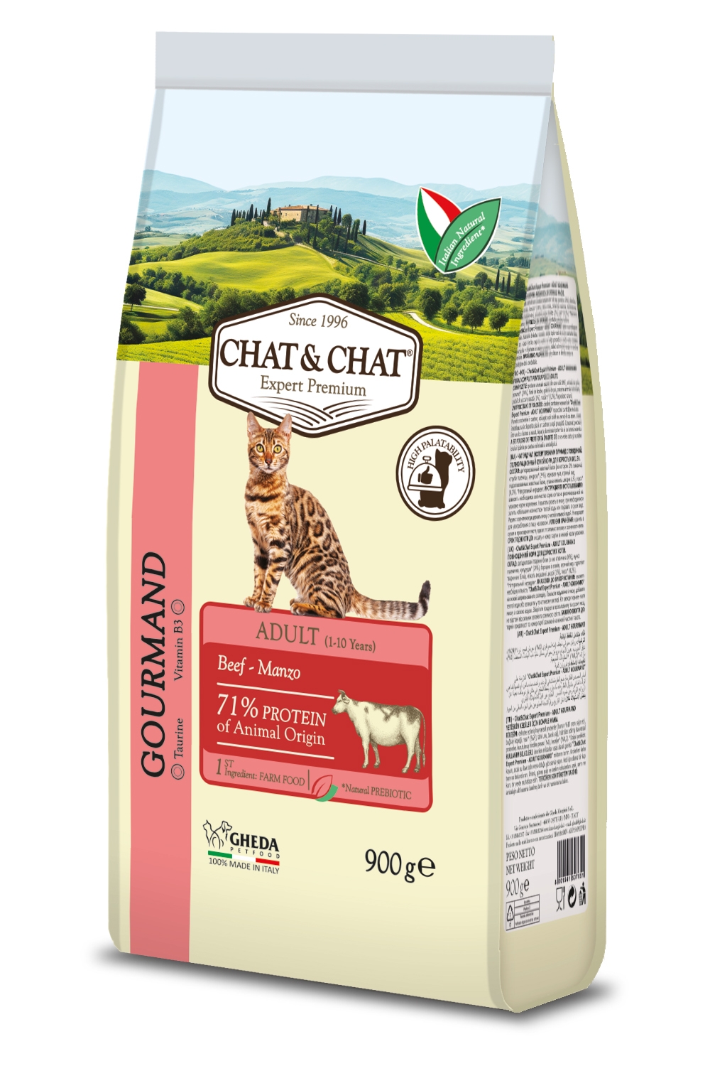 Gheda Chat&Chat Gourmand Pieaugušiem kaķiem ar lielopa gaļu, 900g - Produkta attēls 
