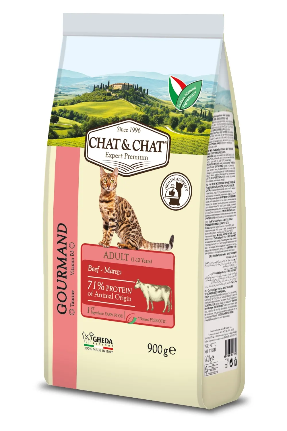 Gheda Chat&Chat Gourmand Pieaugušiem kaķiem ar lielopa gaļu, 900g - Produkta attēls 