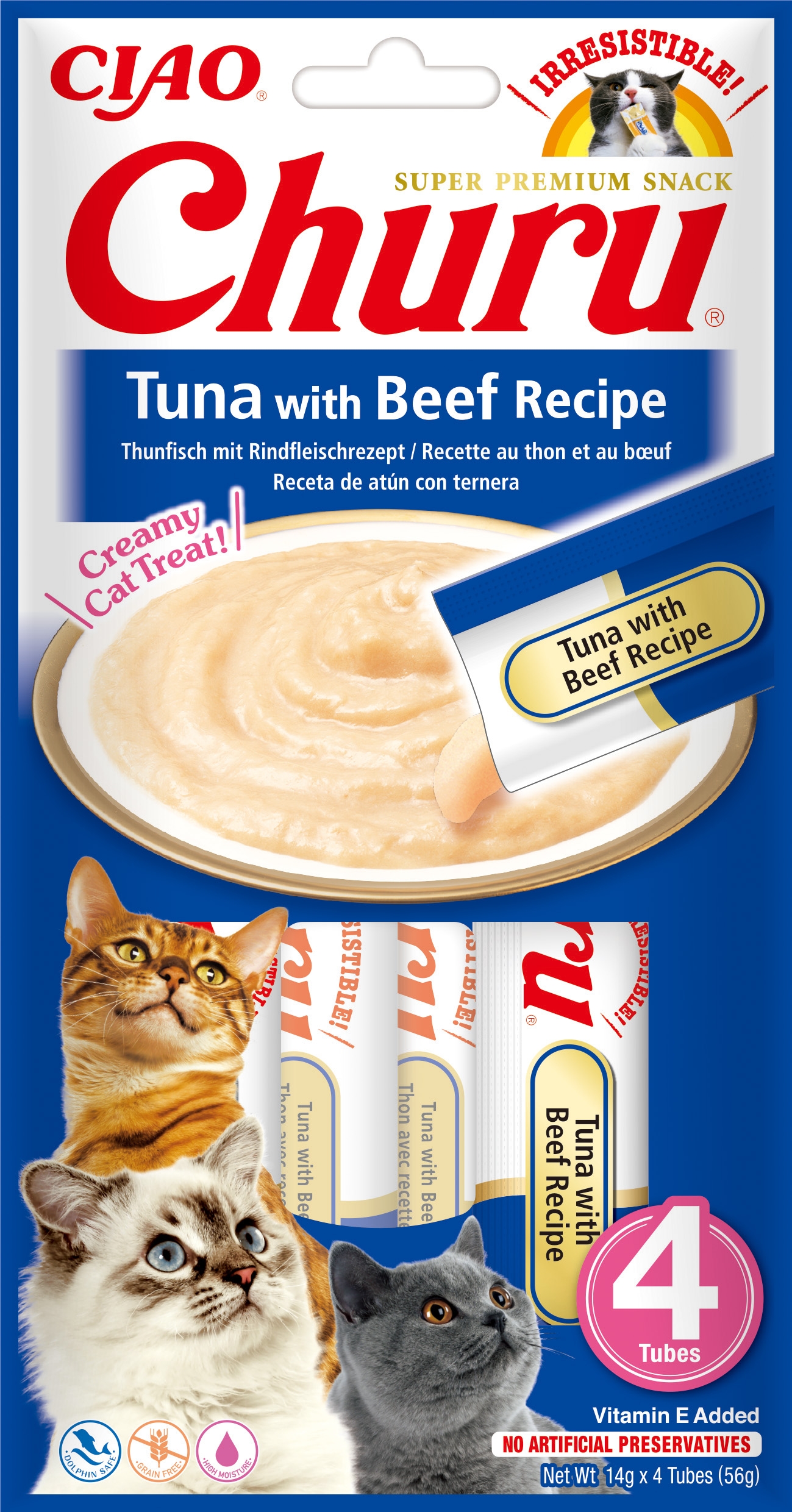 Churu biezenis kaķiem, tuncis&liellops 56g (14gx4) N12 - Produkta attēls 