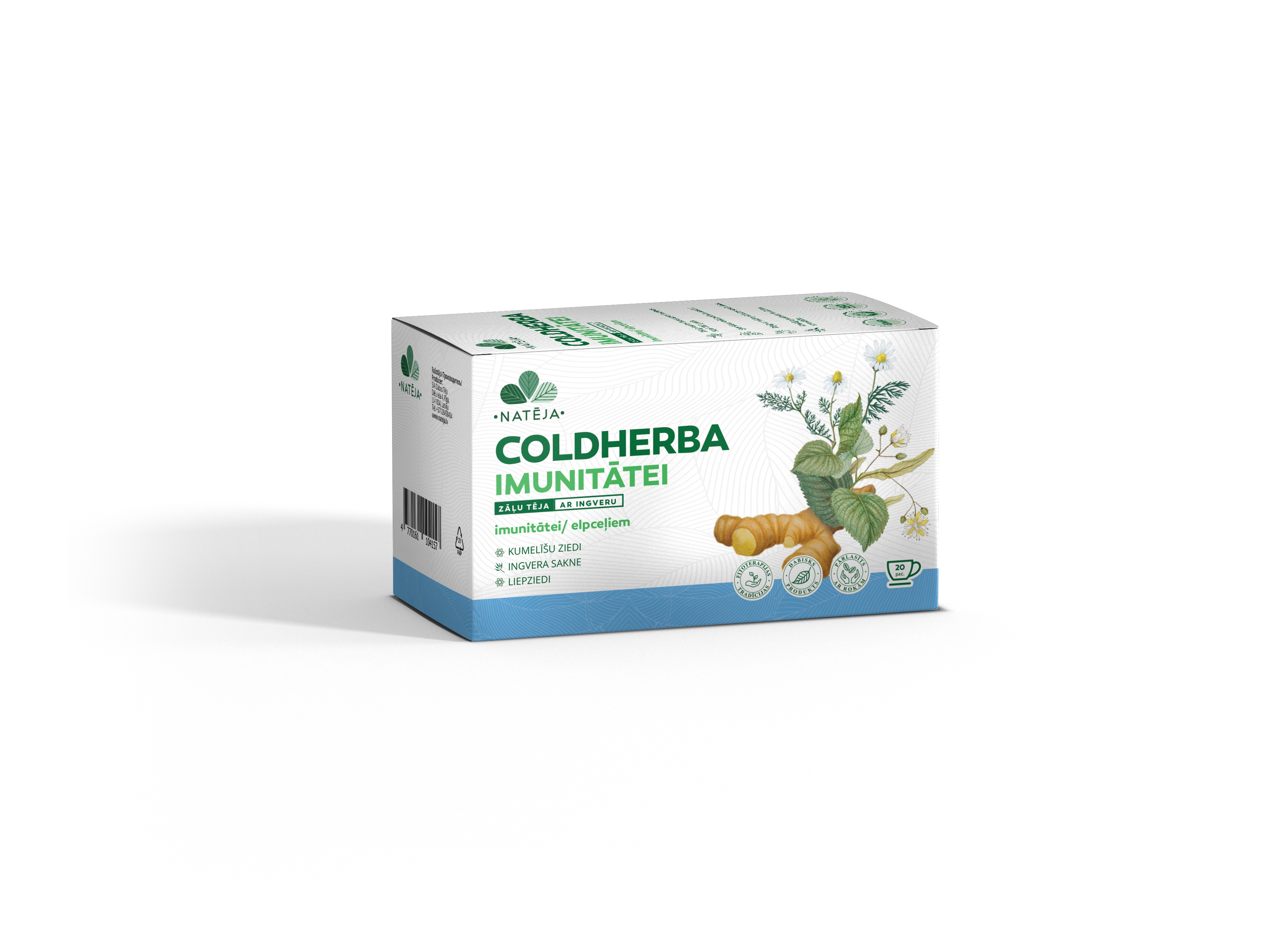 NATĒJA Coldherba Imunitātei ar ingveru, zāļu tēja, 20 gab - Produkta attēls 