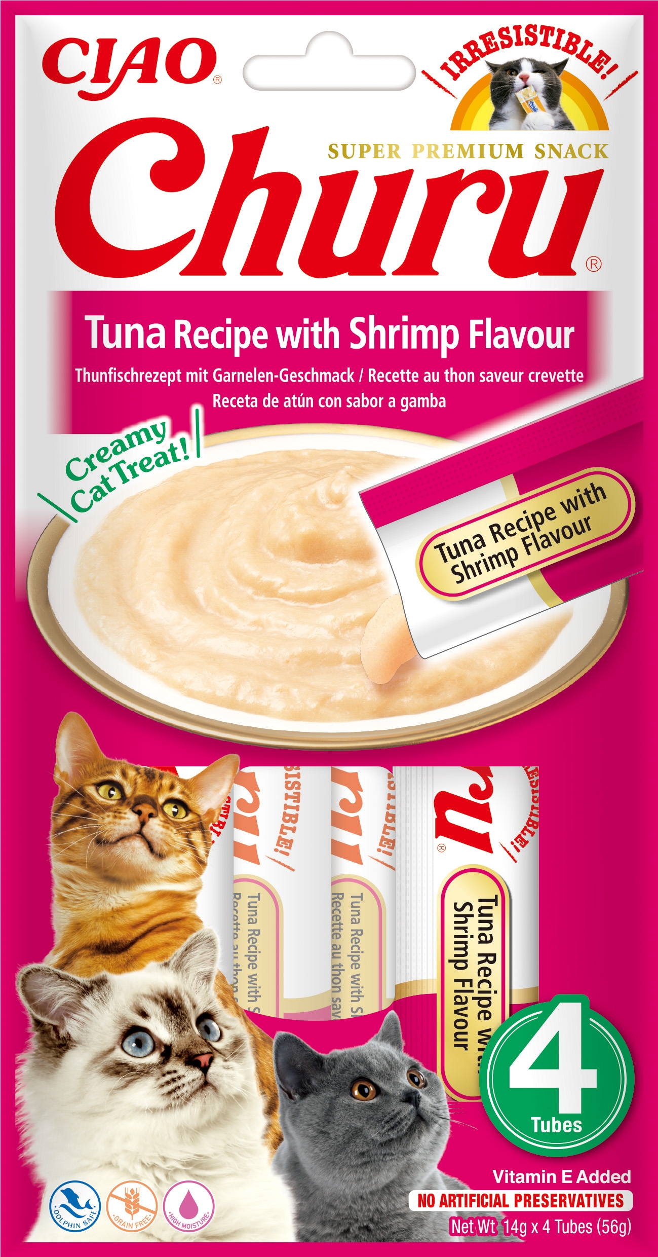 Churu biezenis kaķiem, tuncis&garneles 56g (14gx4) N12 - Produkta attēls 