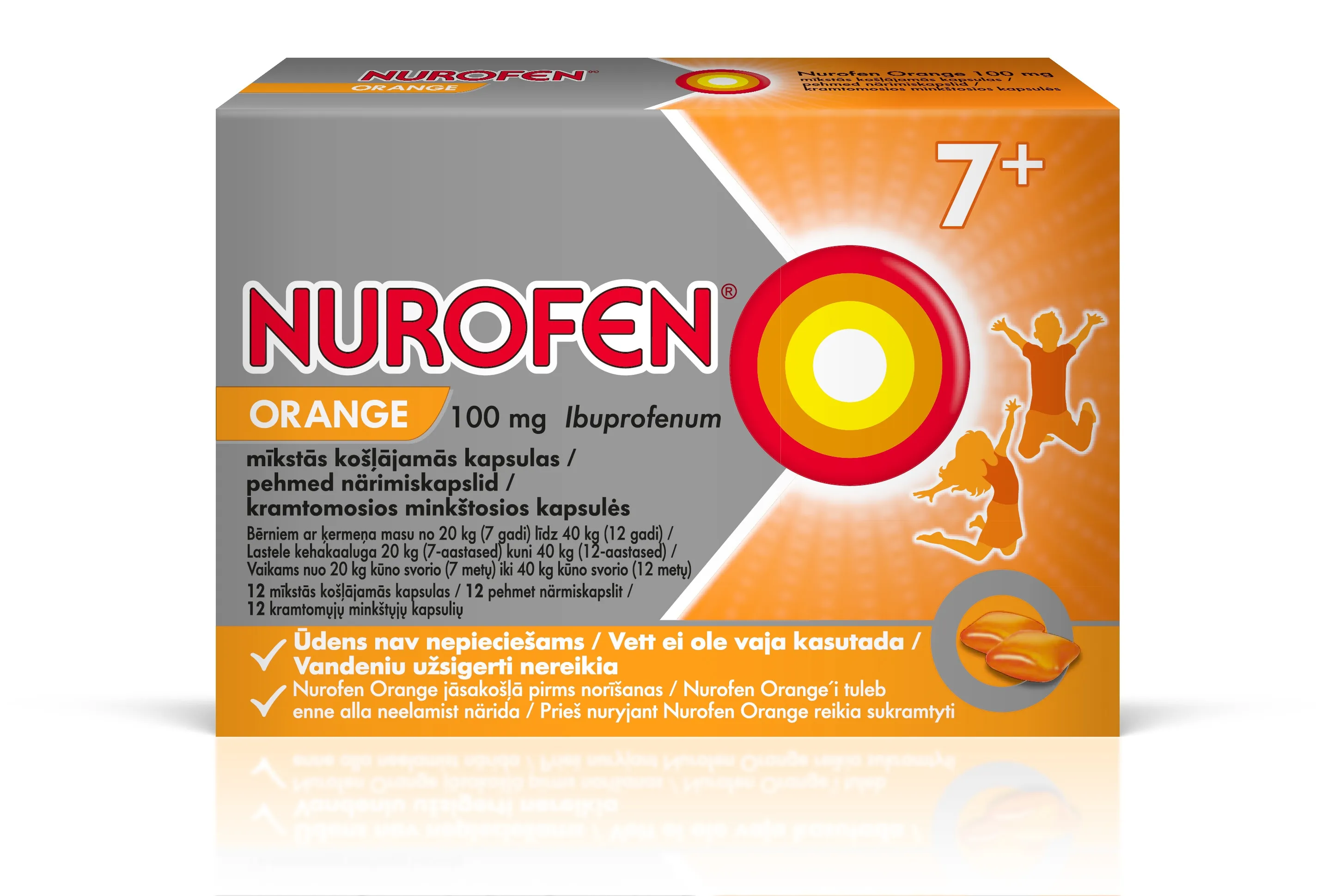 NUROFEN Orange 100 mg košļājamās tabletes, 12 gab. - Produkta attēls 