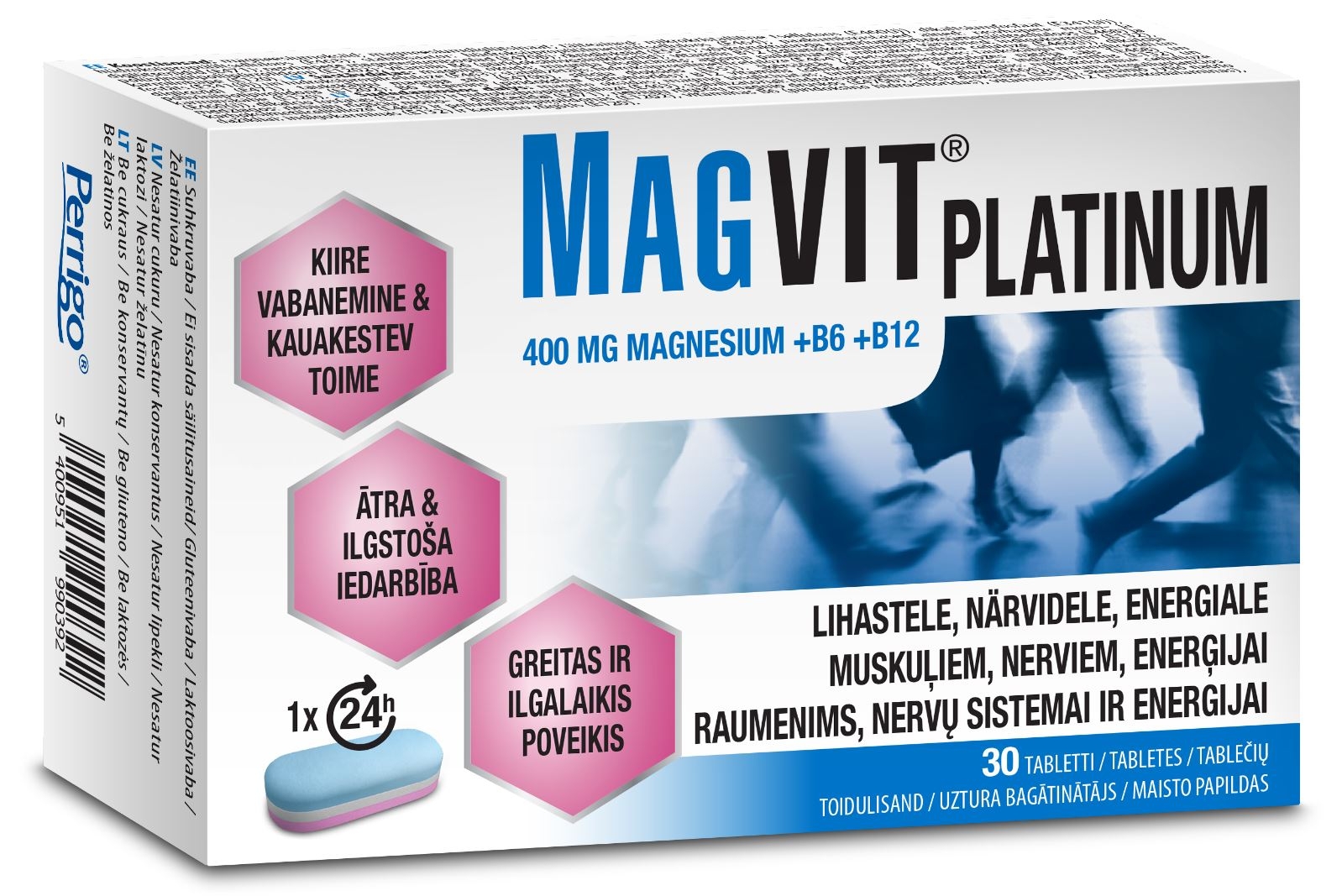 MAGVIT Platinum B6+B12 tabletes 400 mg, 30 gab - Produkta attēls 