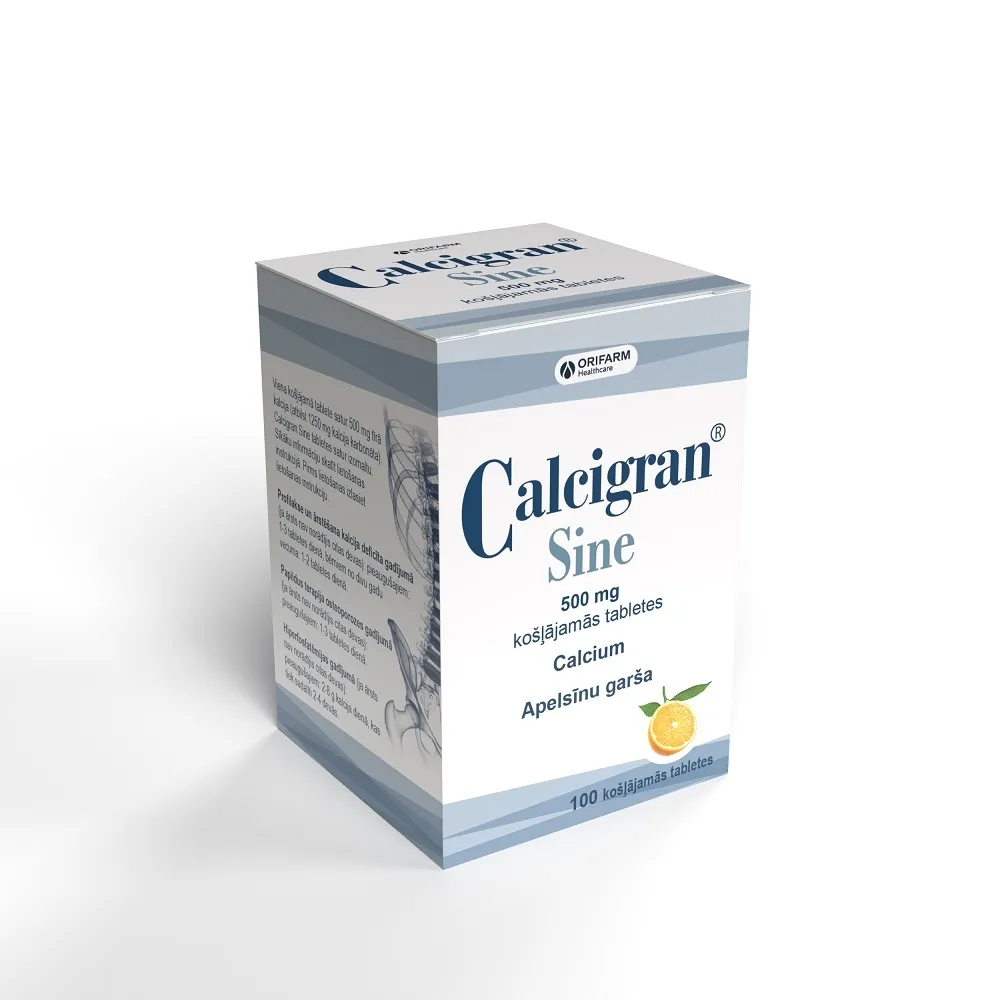 CALCIGRAN Sine 500 mg košļ. tabletes, 100 gab. - Produkta attēls 